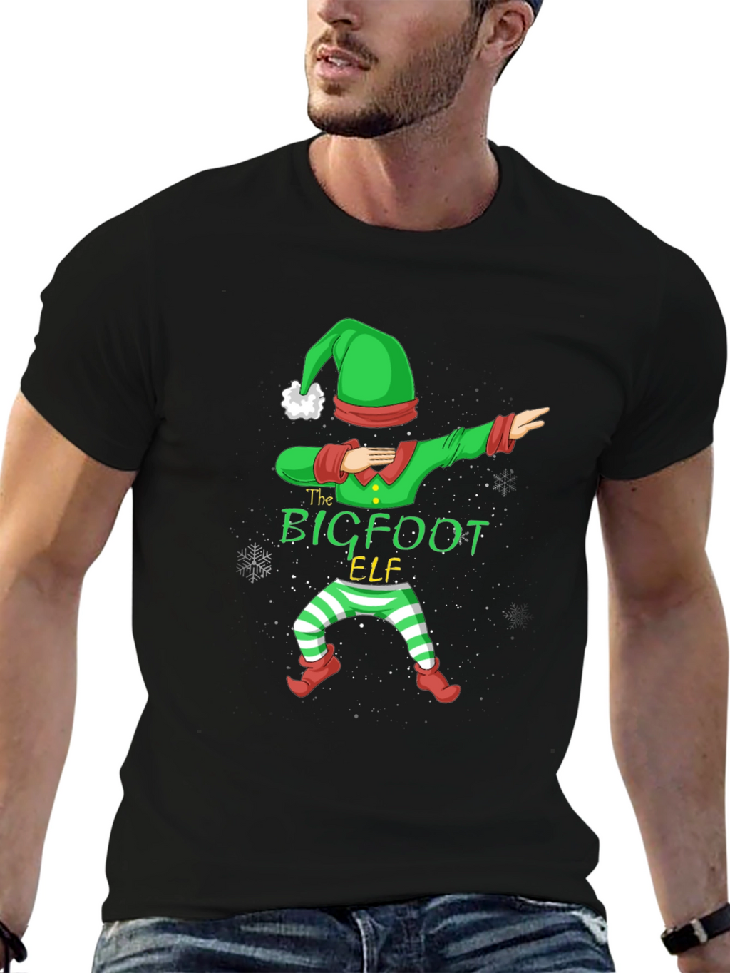 Bigfoot Elf Dabbing Christmas Graphic T-Shirt