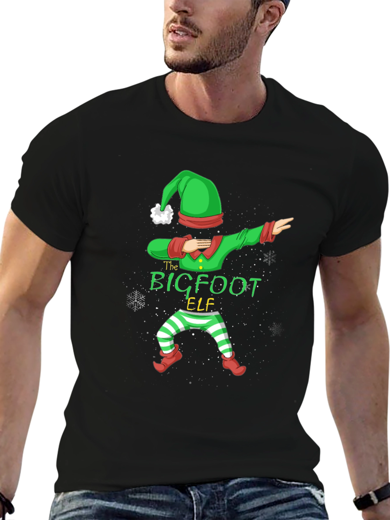 Bigfoot Elf Dabbing Christmas Graphic T-Shirt