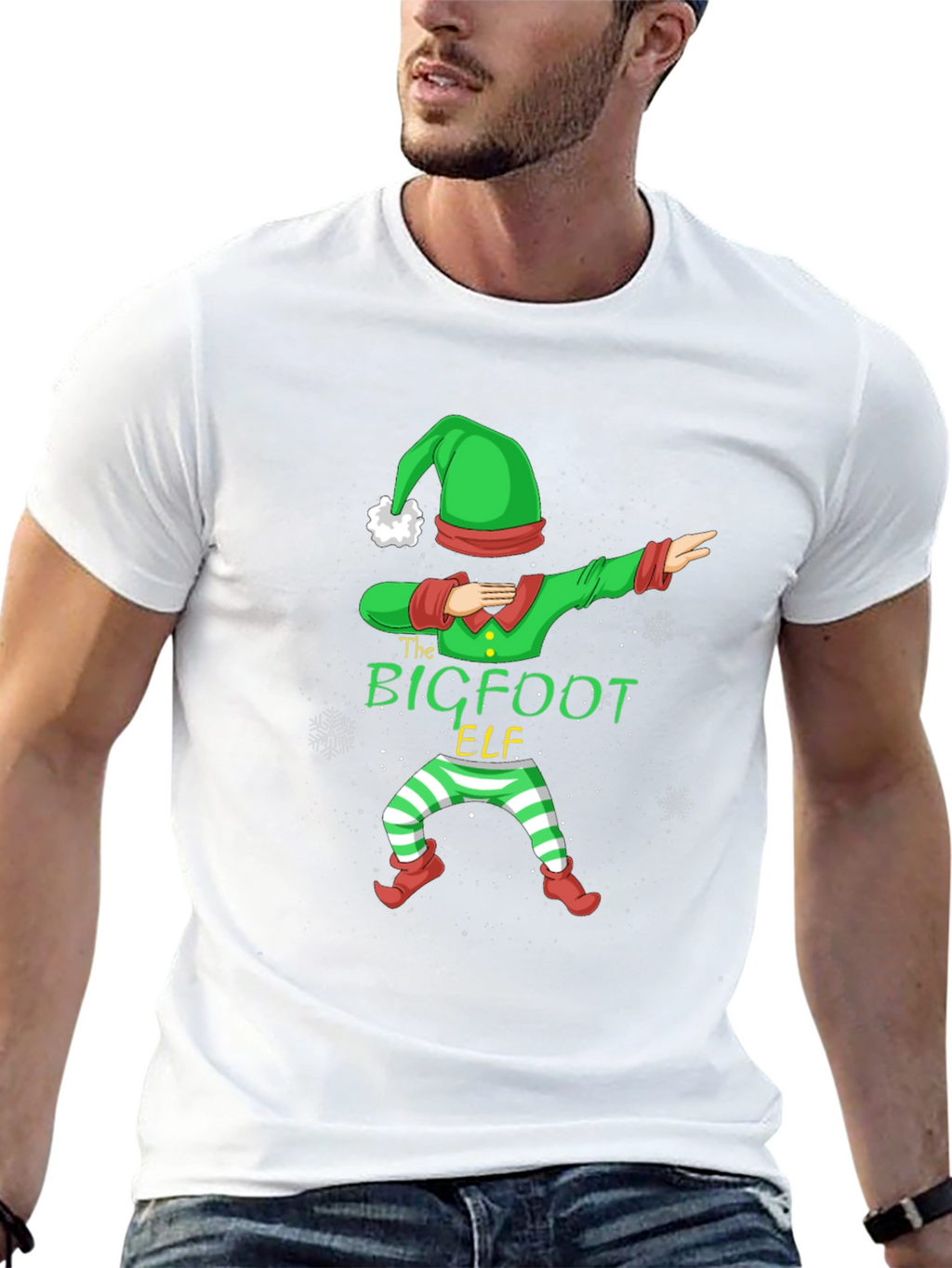Bigfoot Elf Dabbing Christmas Graphic T-Shirt