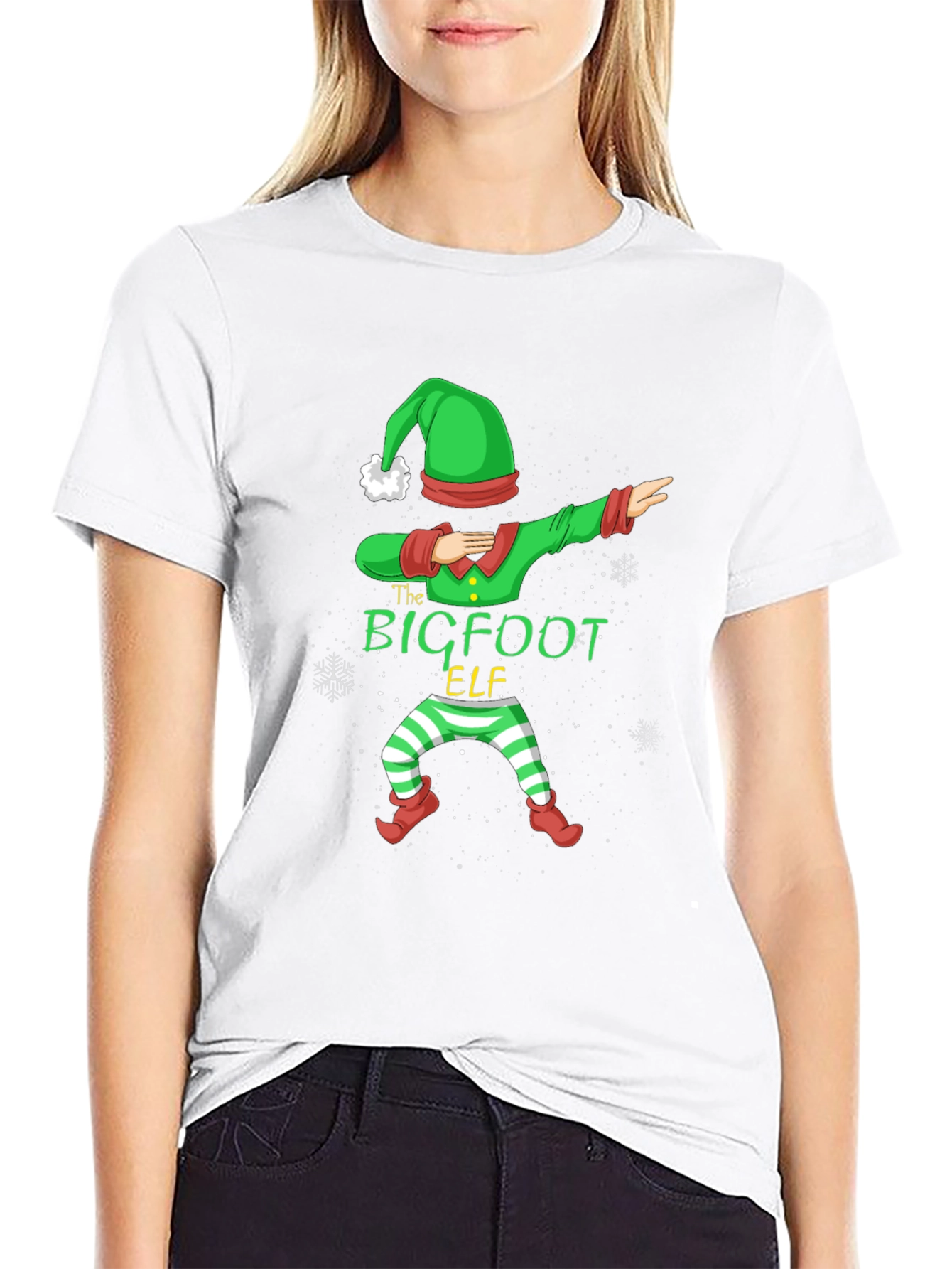 Bigfoot Elf Dabbing Christmas Graphic T-Shirt