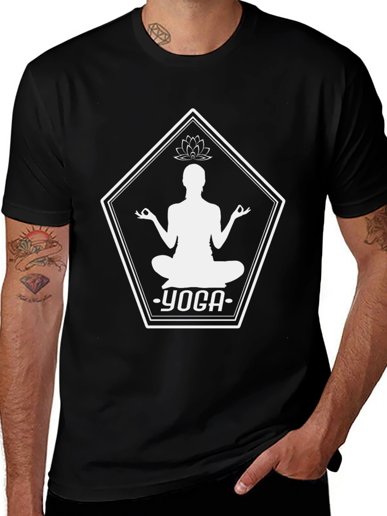 Yoga Pose Graphic Tee - Black Cotton Blend Comfort