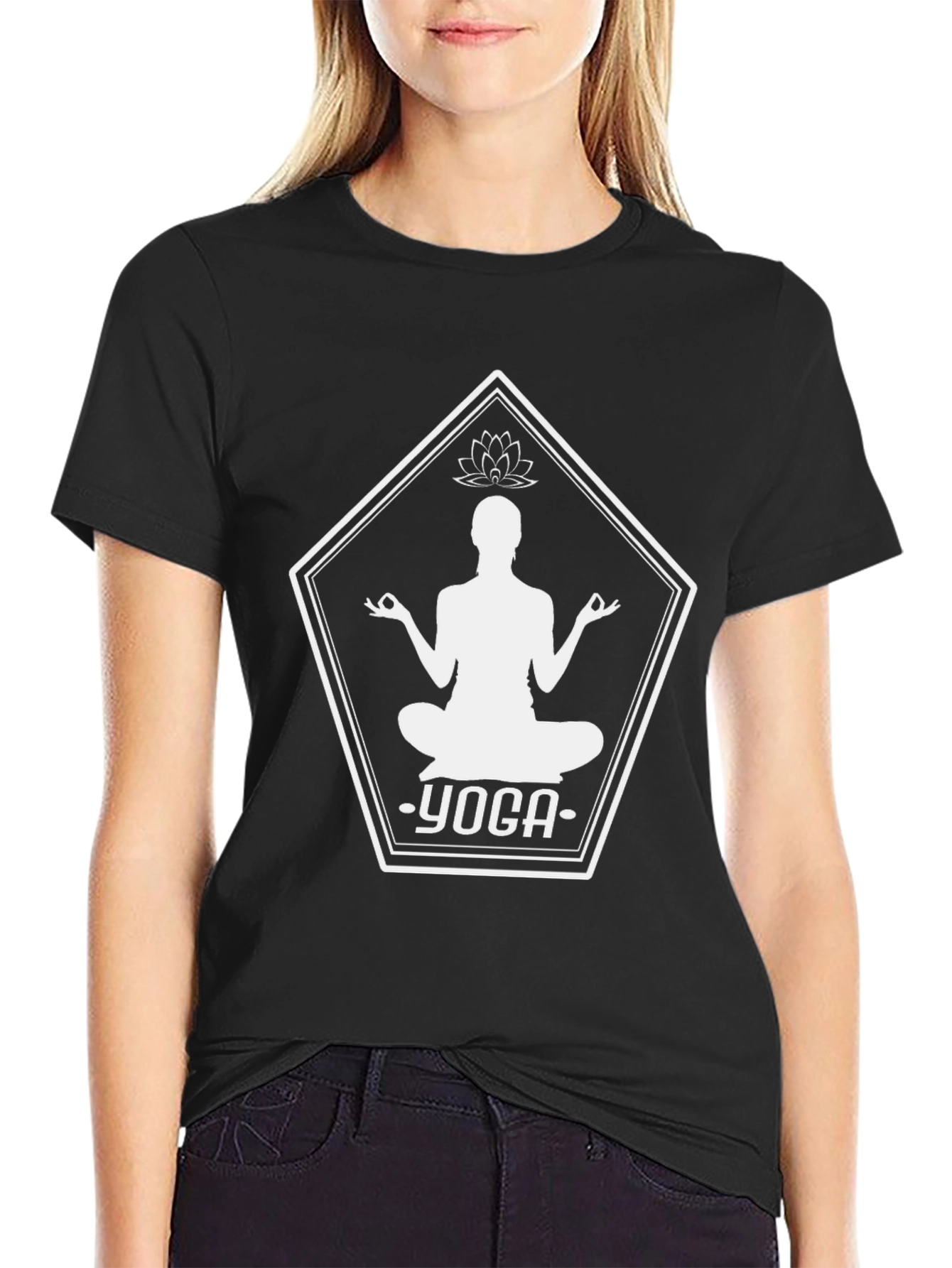 Yoga Pose Graphic Tee - Black Cotton Blend Comfort