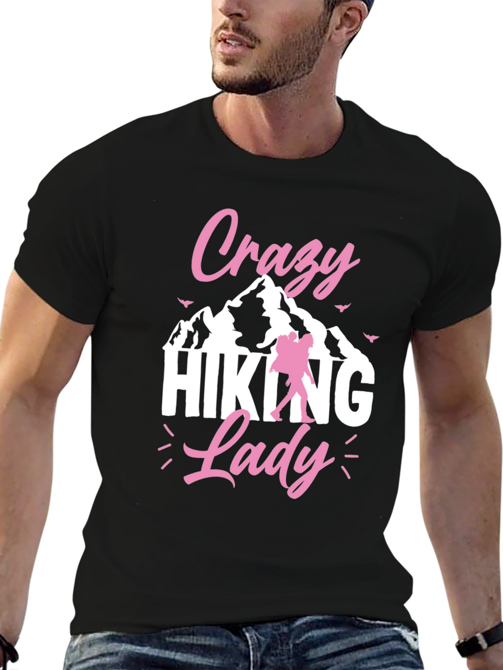 Crazy Hiking Lady Black T-Shirt