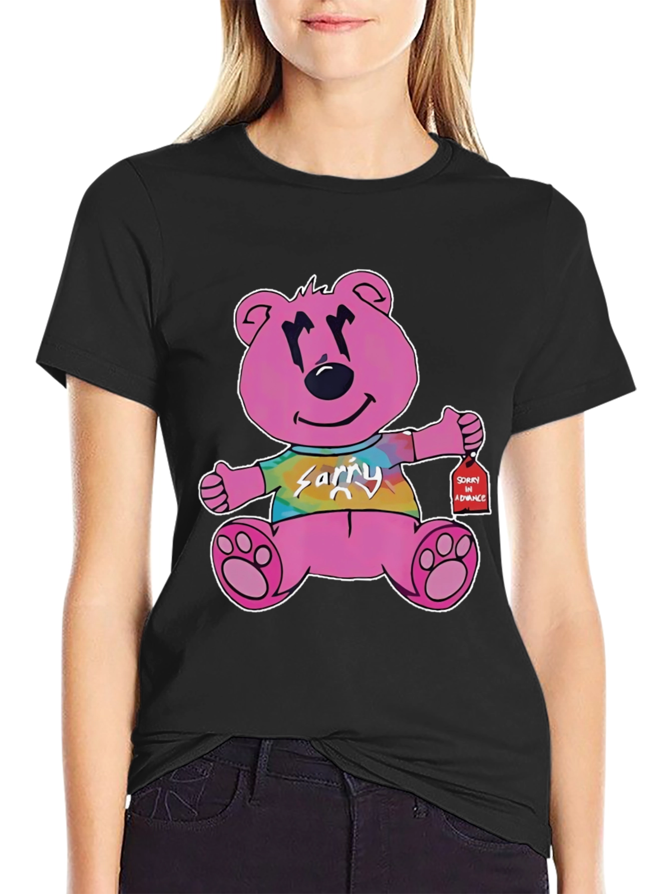 Novelty Graphic Tee: Pink Bear Sorry in Advance