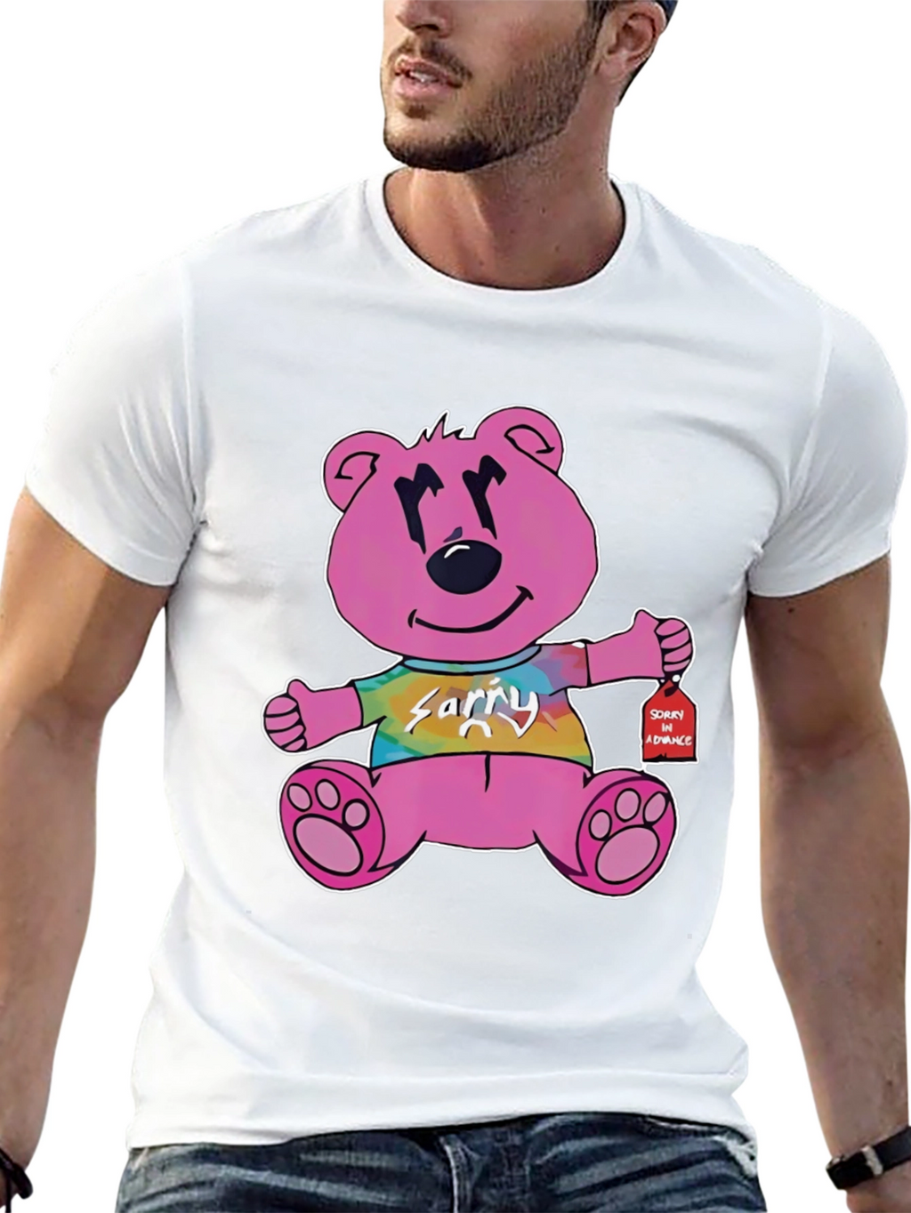 Novelty Graphic Tee: Pink Bear Sorry in Advance