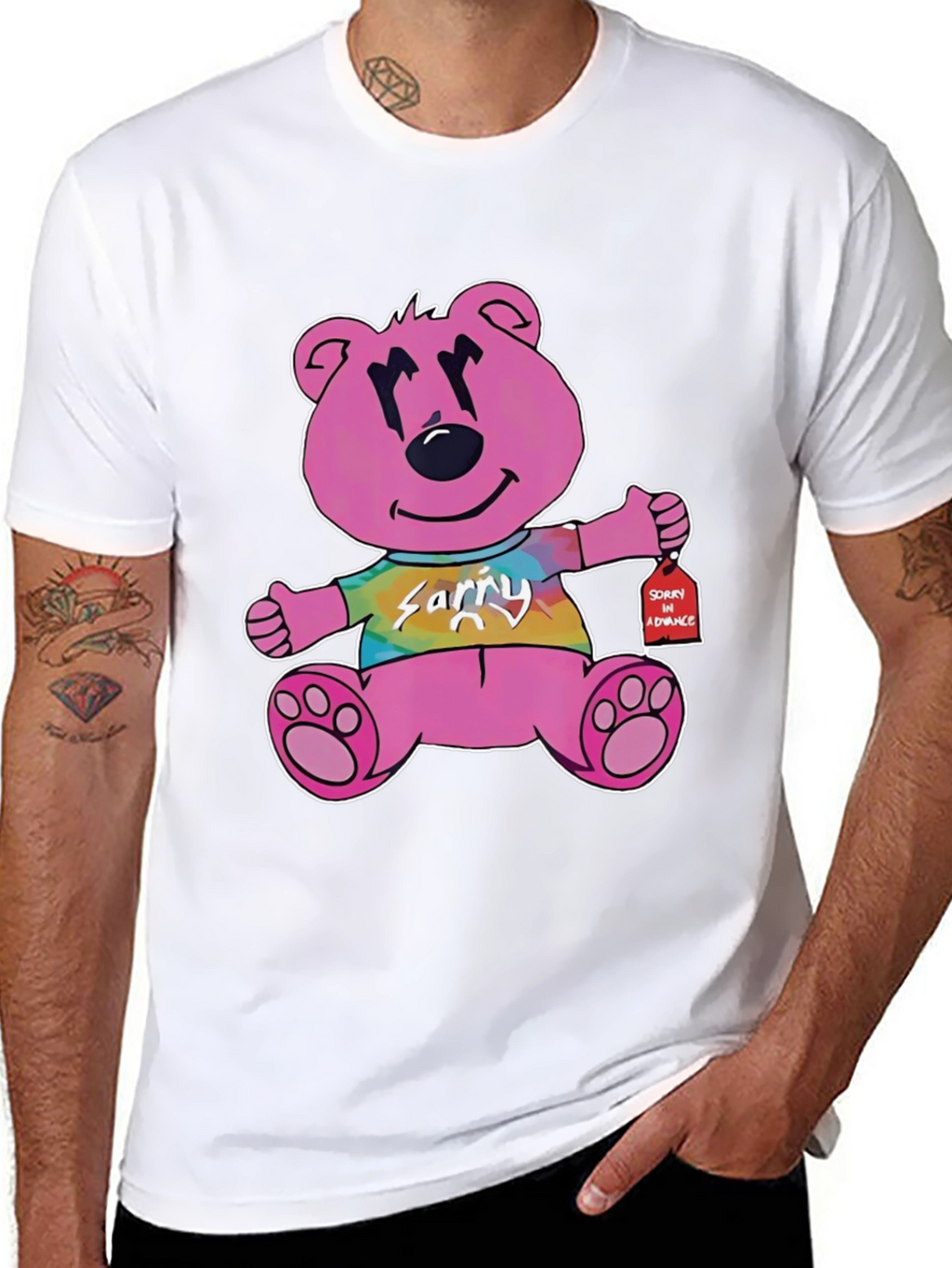 Novelty Graphic Tee: Pink Bear Sorry in Advance