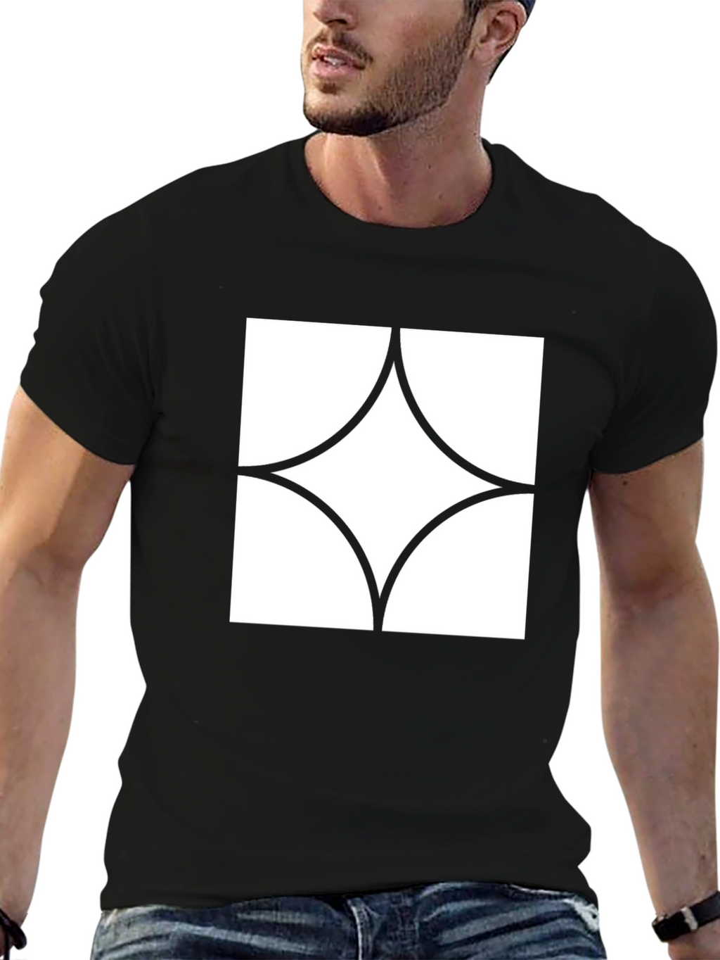 Modern Graphic Tee - Black with White Diamond Design