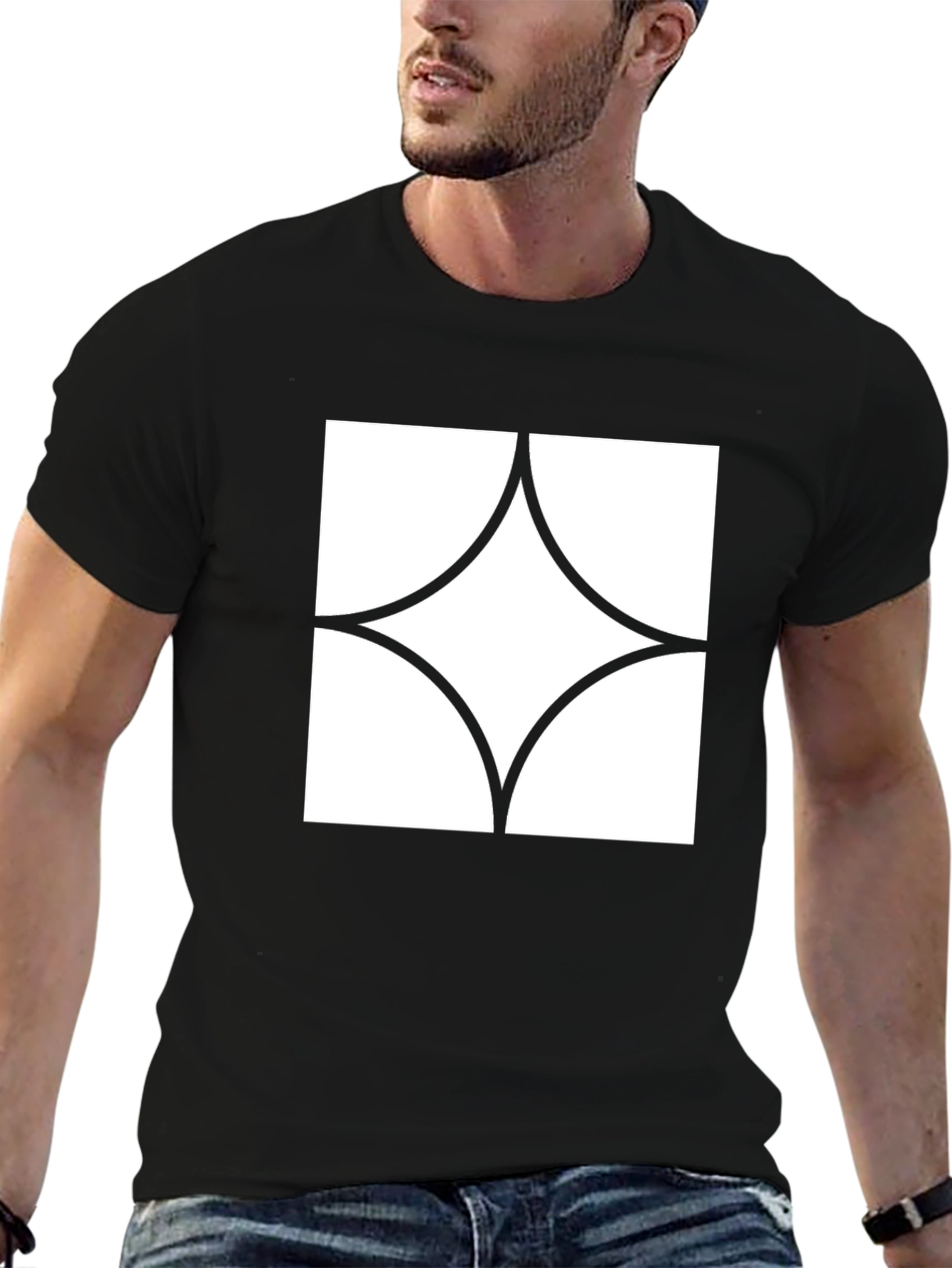 Modern Graphic Tee - Black with White Diamond Design