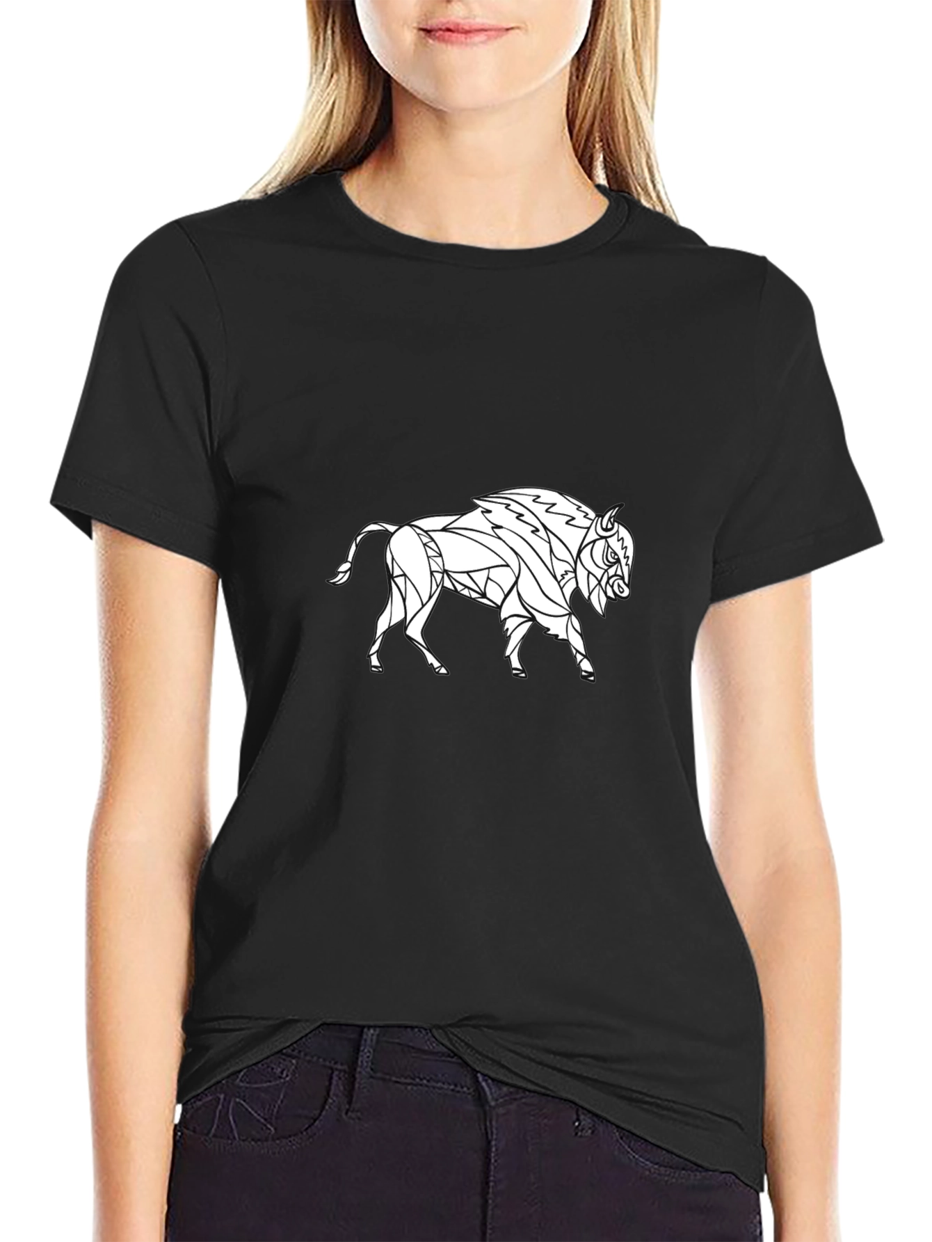 Geometric Buffalo Graphic Tee - Black