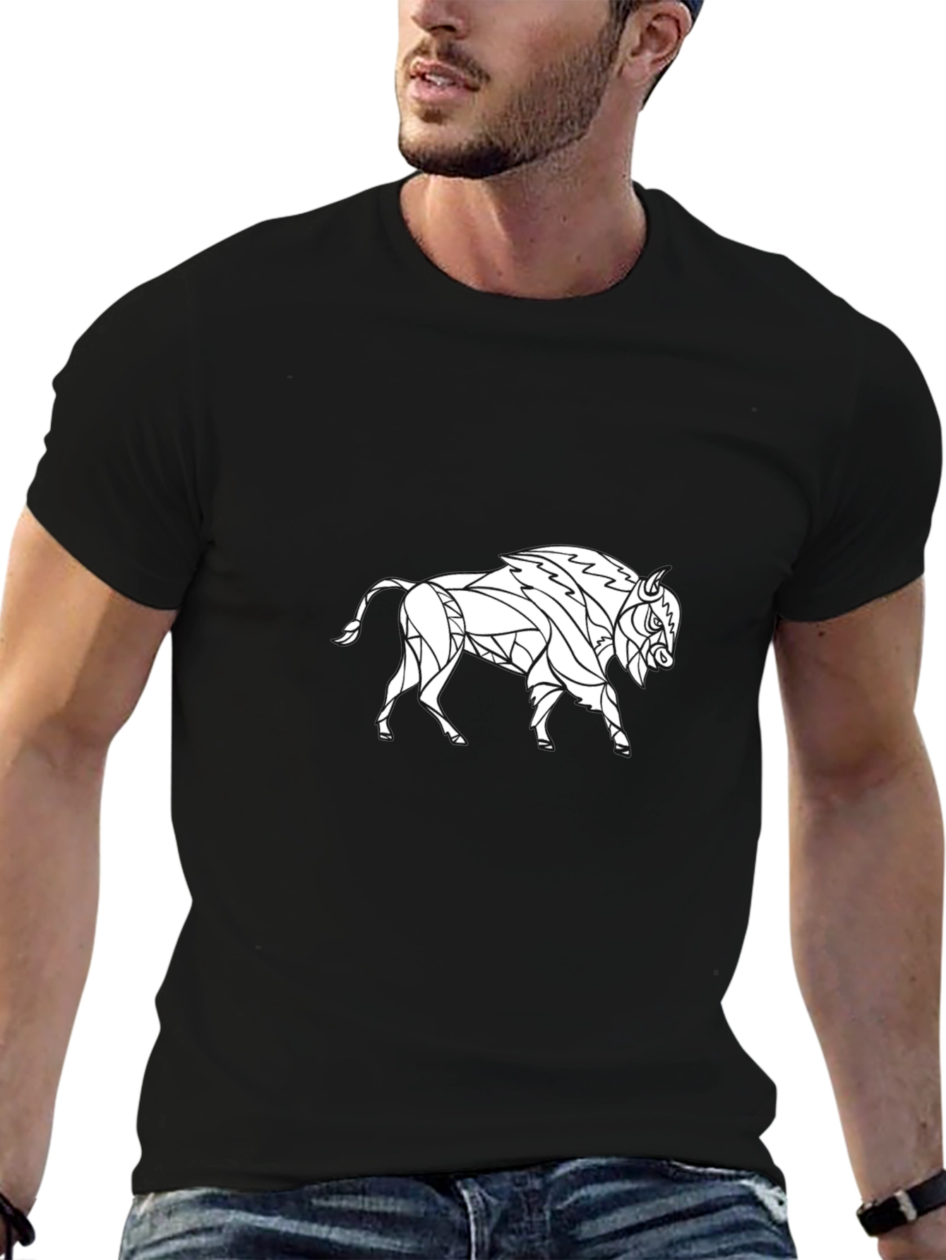Geometric Buffalo Graphic Tee - Black