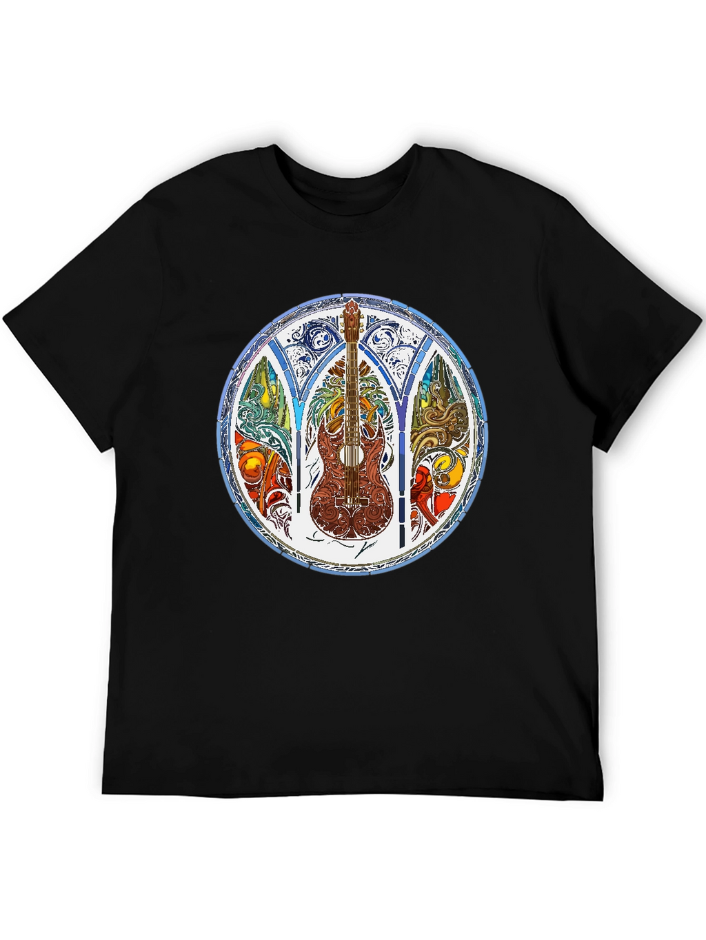 Stained Glass Guitar Graphic Tee - Mens Black T-Shirt