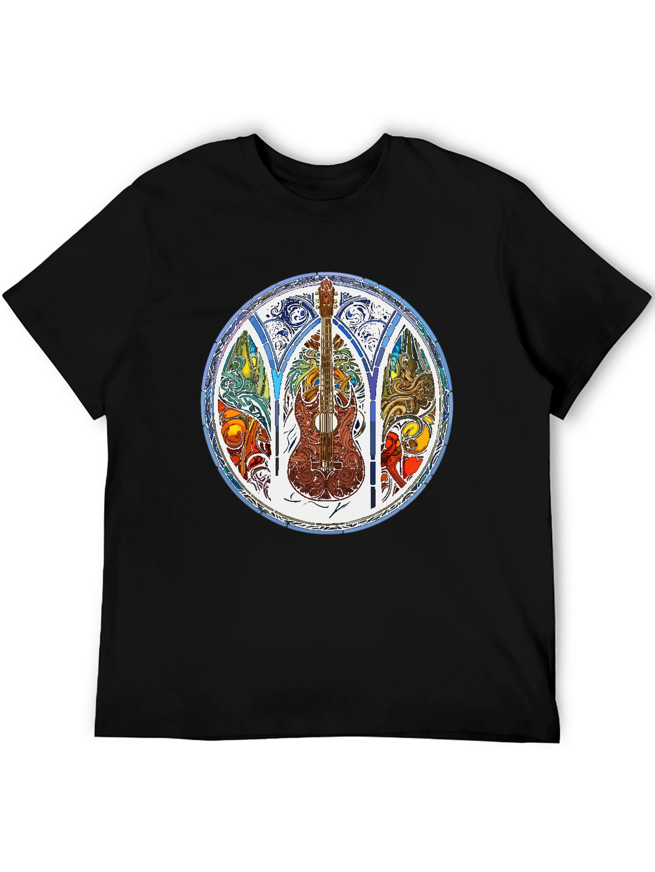 Stained Glass Guitar Graphic Tee - Mens Black T-Shirt
