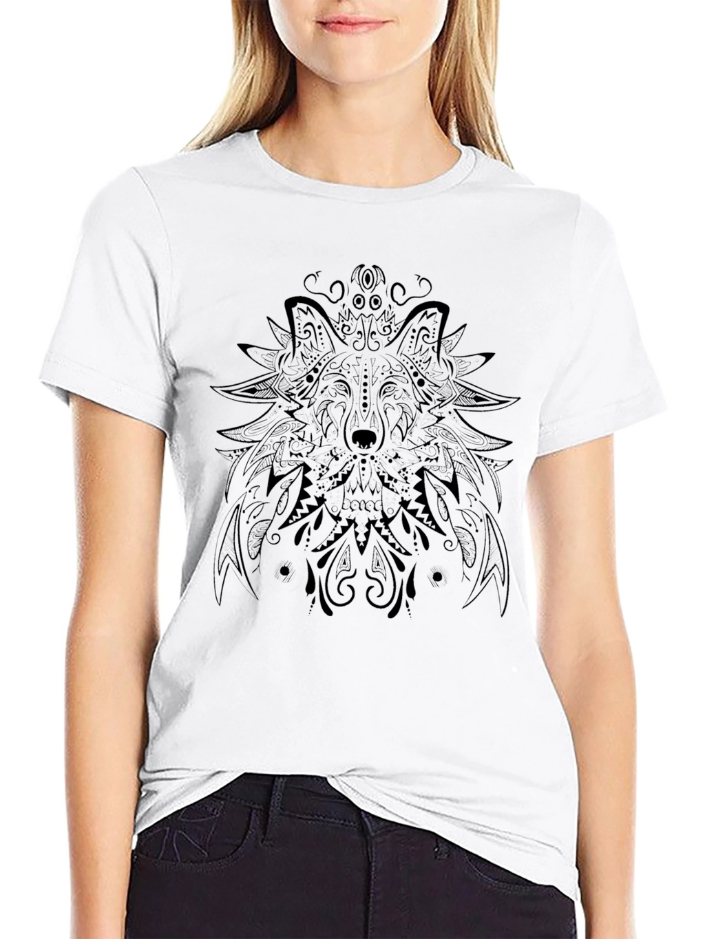 Wolf Mandala Graphic Tee - Black