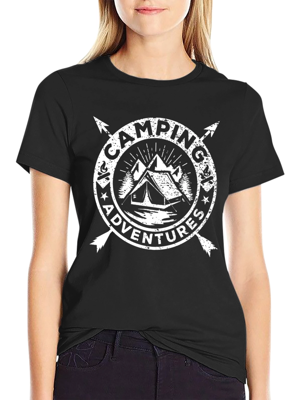 Camping Adventures Graphic Tee - Black Crew Neck T-Shirt