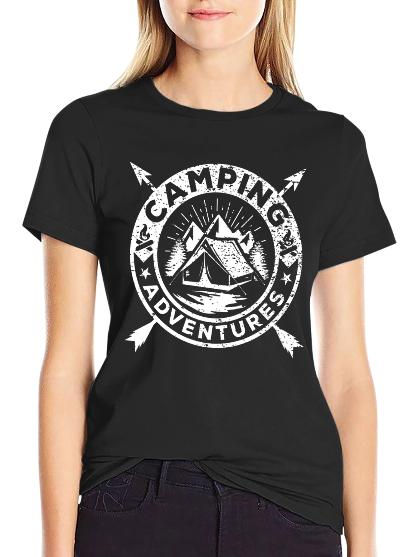 Camping Adventures Graphic Tee - Black Crew Neck T-Shirt