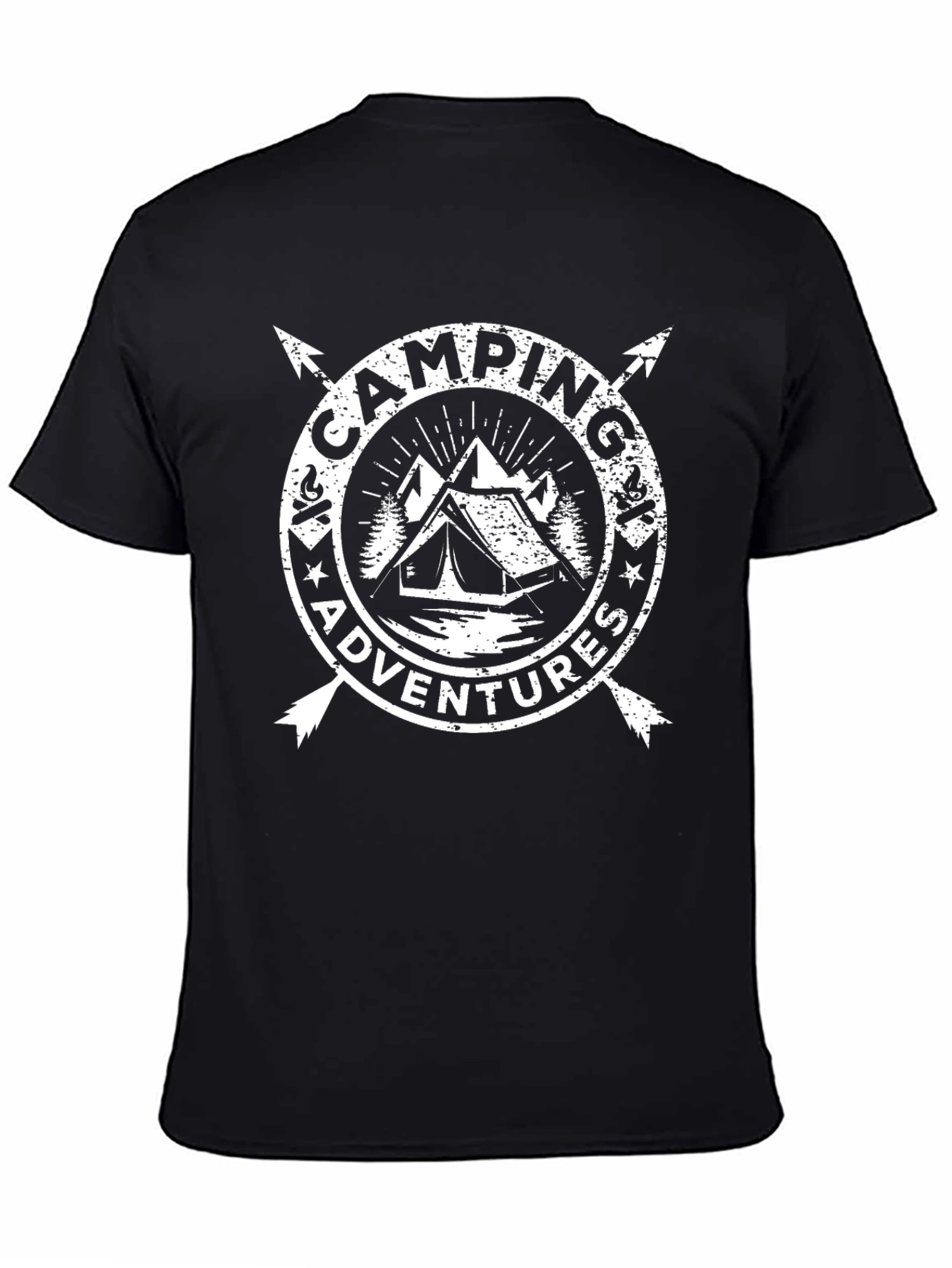 Camping Adventures Graphic Tee - Black Crew Neck T-Shirt