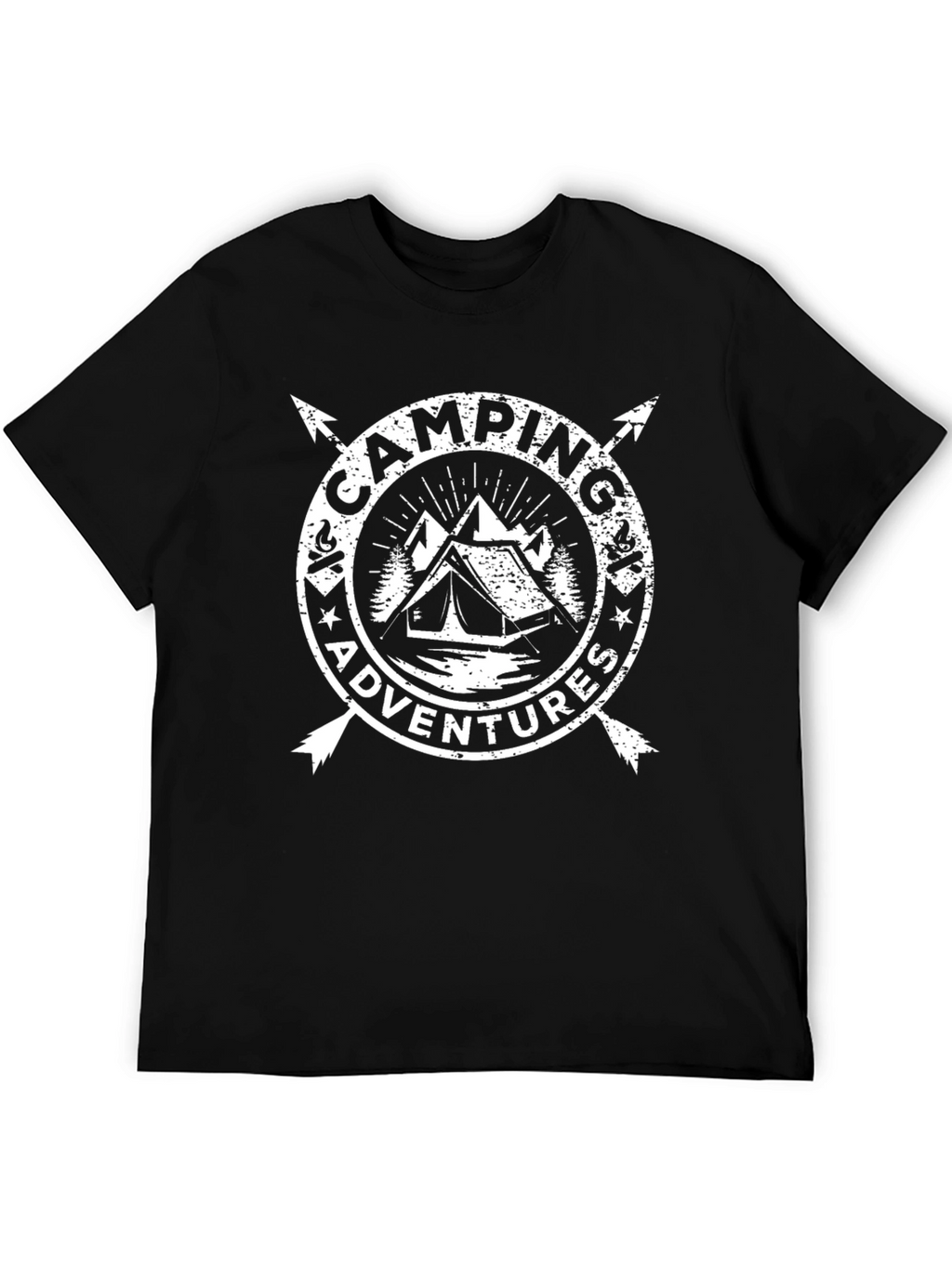 Camping Adventures Graphic Tee - Black Crew Neck T-Shirt