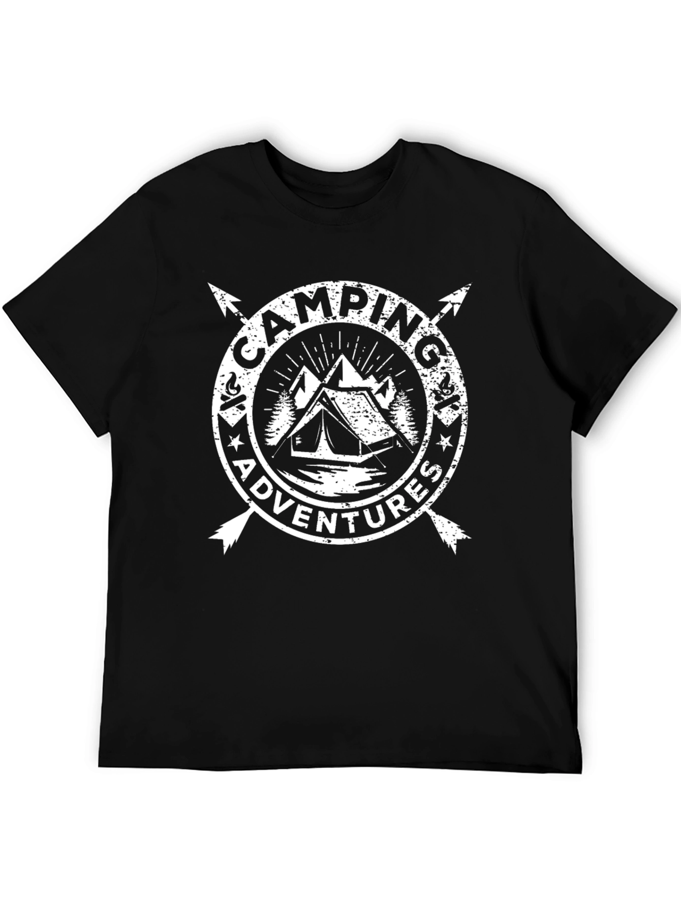Camping Adventures Graphic Tee - Black Crew Neck T-Shirt