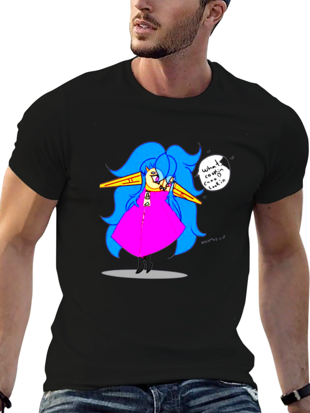 Fun Cartoon Character Black T-Shirt