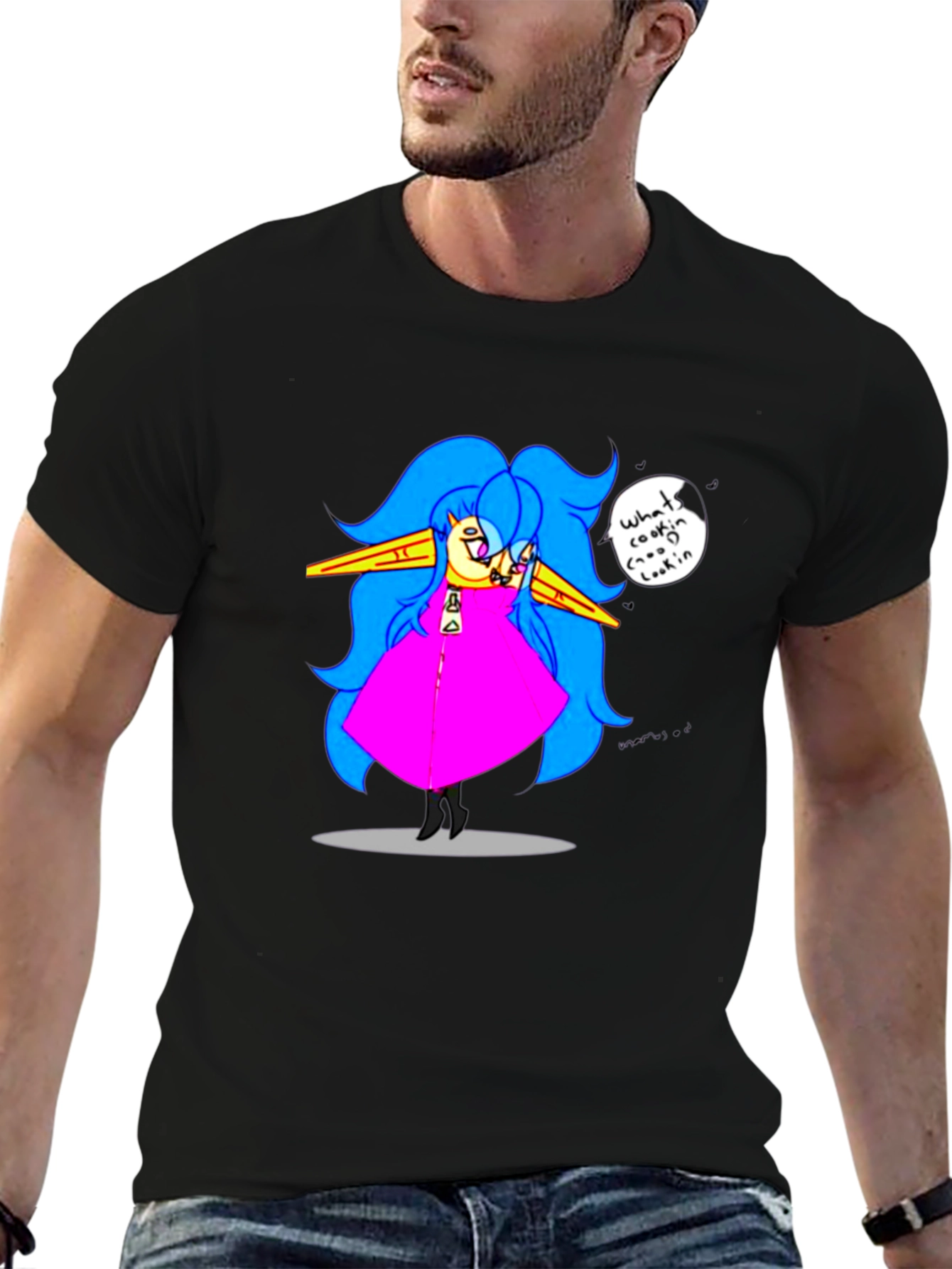 Fun Cartoon Character Black T-Shirt