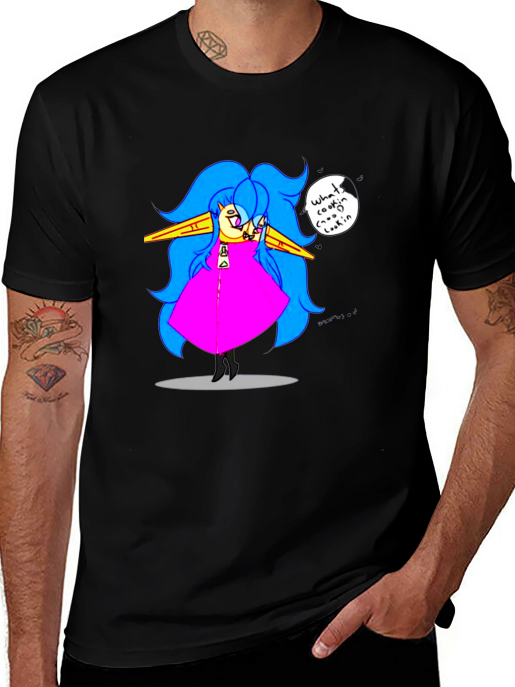 Fun Cartoon Character Black T-Shirt