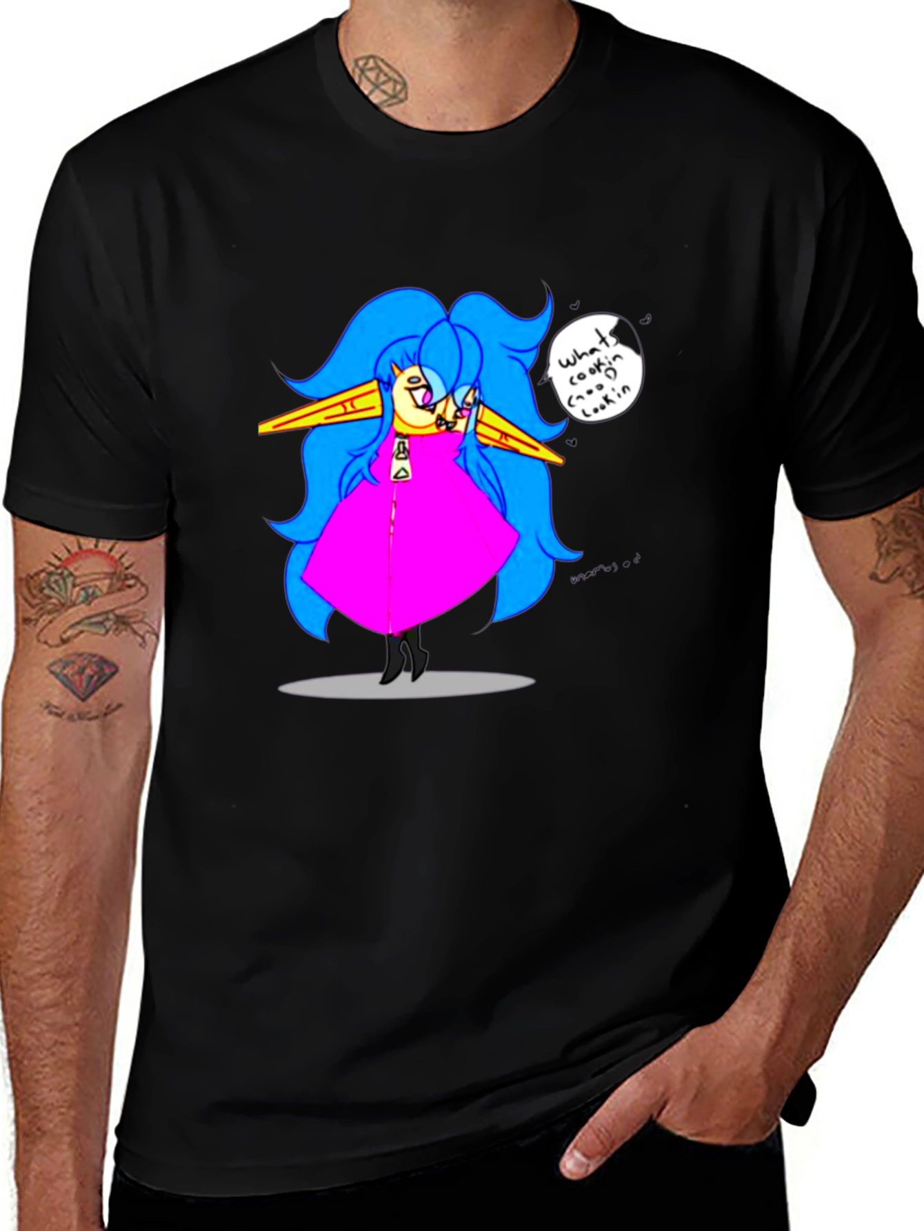 Fun Cartoon Character Black T-Shirt