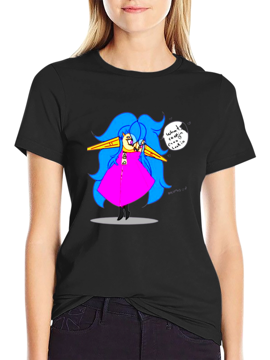 Fun Cartoon Character Black T-Shirt