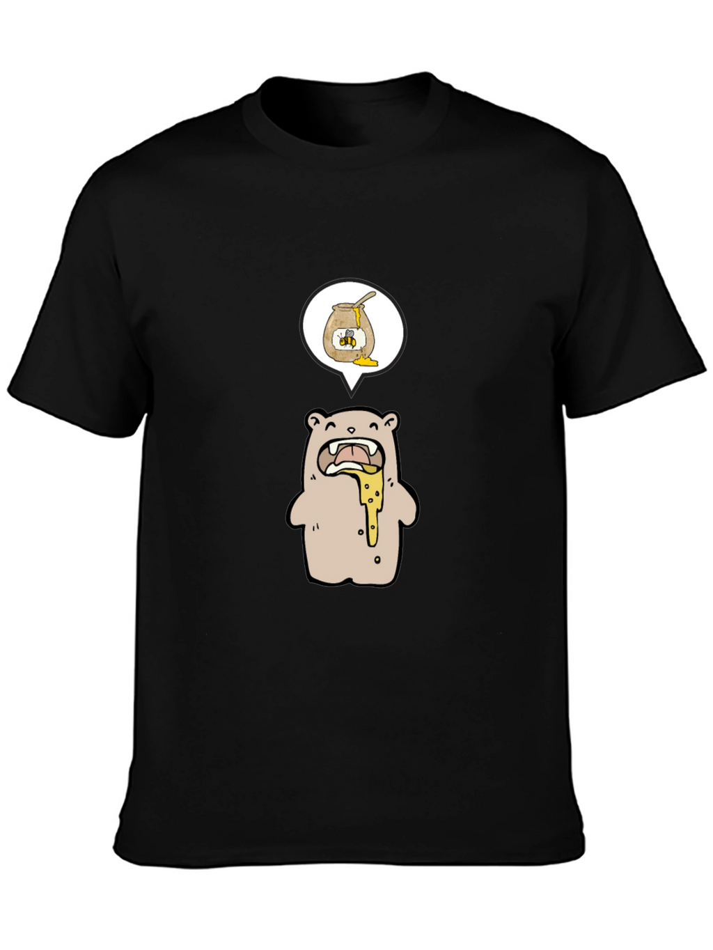 Honey Bear Cartoon Graphic Tee - Black