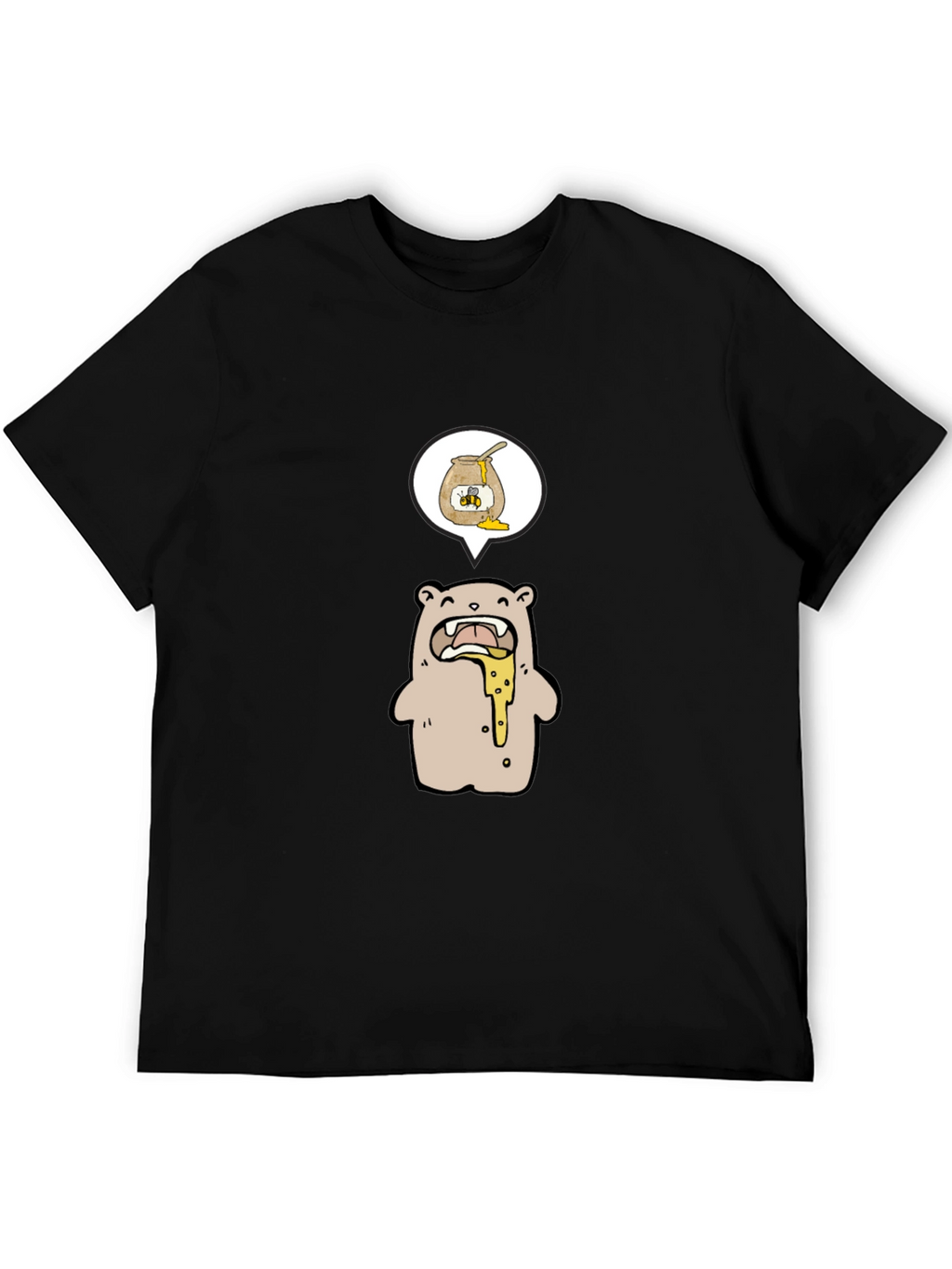 Honey Bear Cartoon Graphic Tee - Black