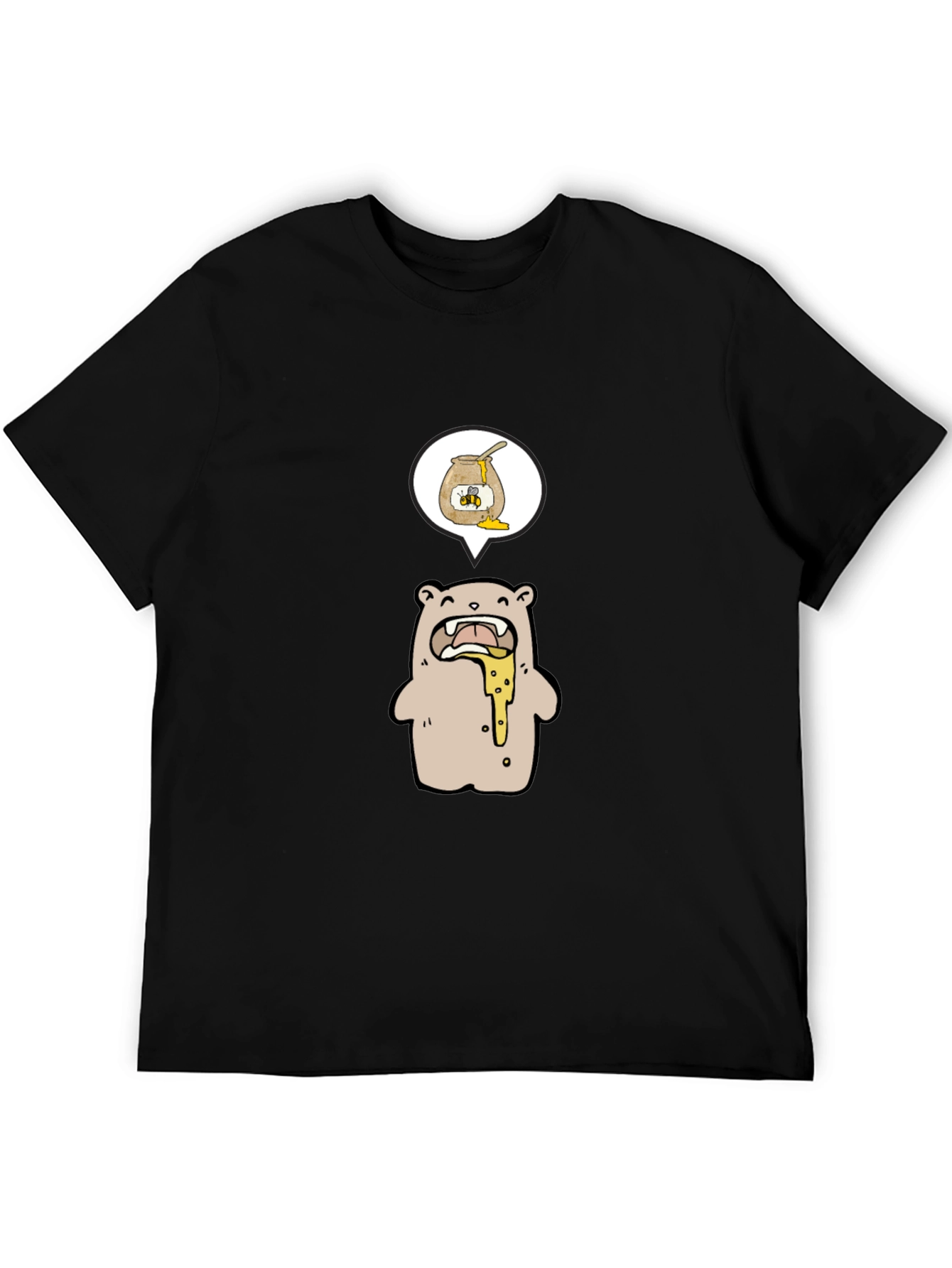 Honey Bear Cartoon Graphic Tee - Black