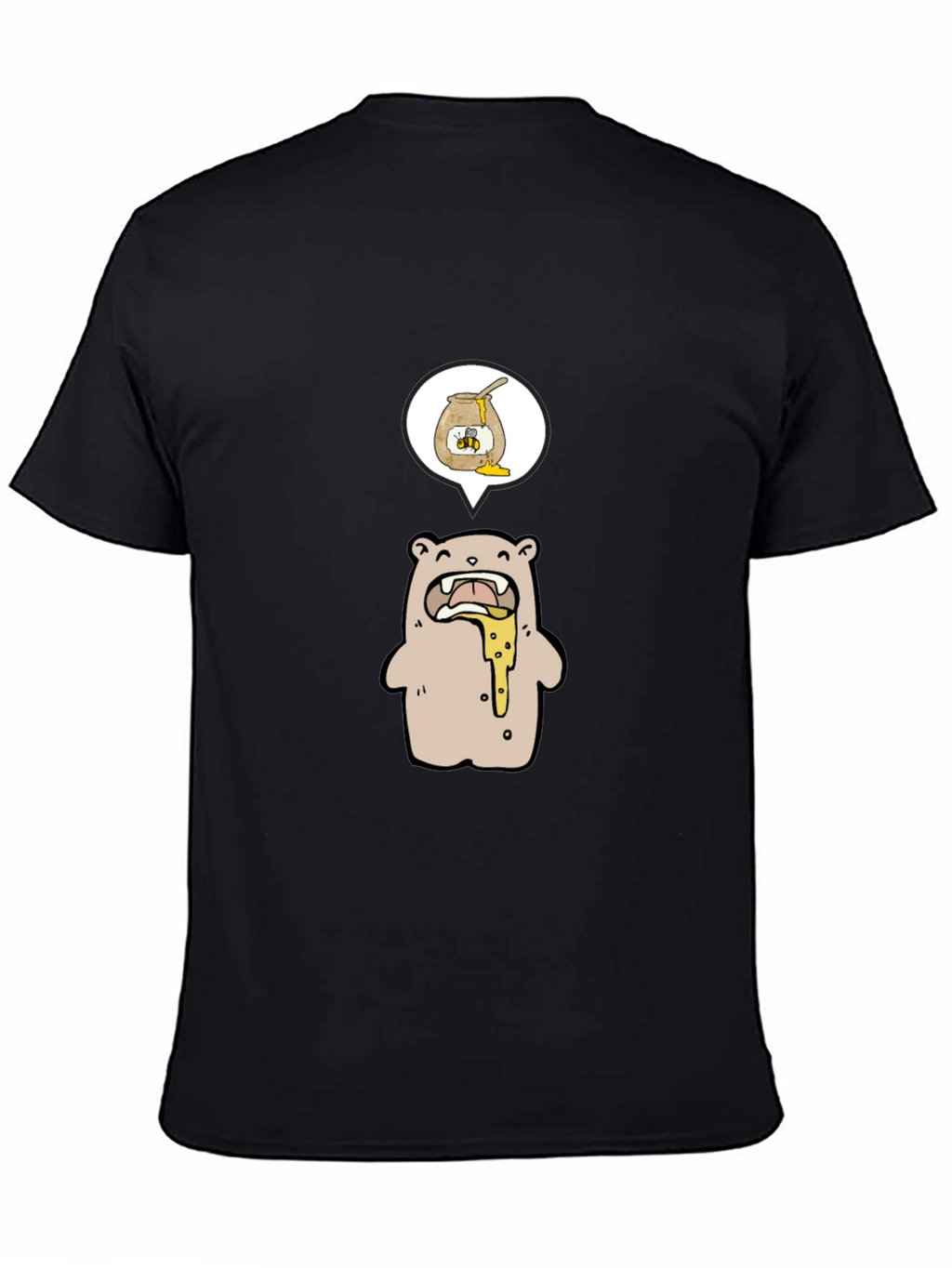 Honey Bear Cartoon Graphic Tee - Black