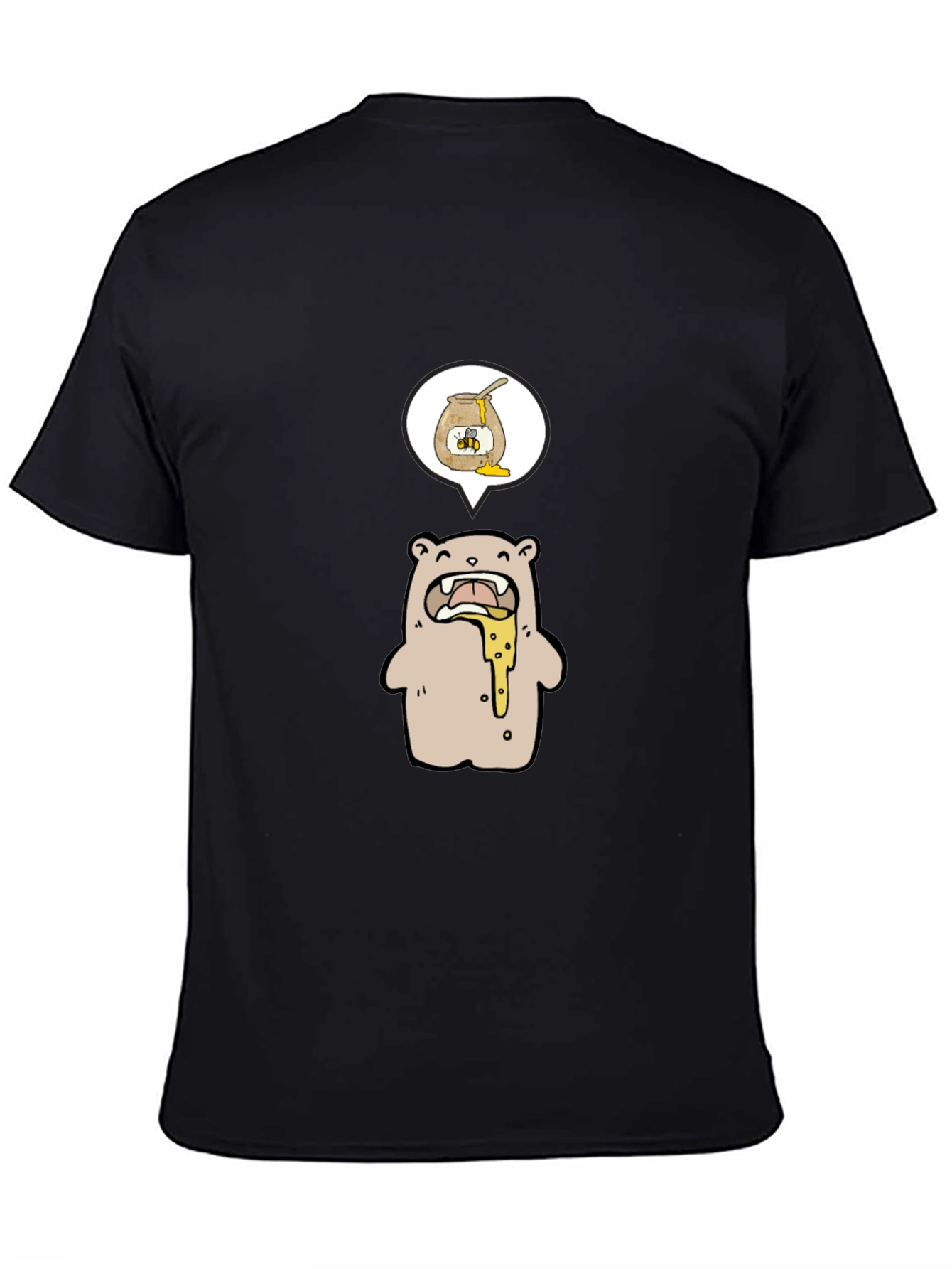 Honey Bear Cartoon Graphic Tee - Black