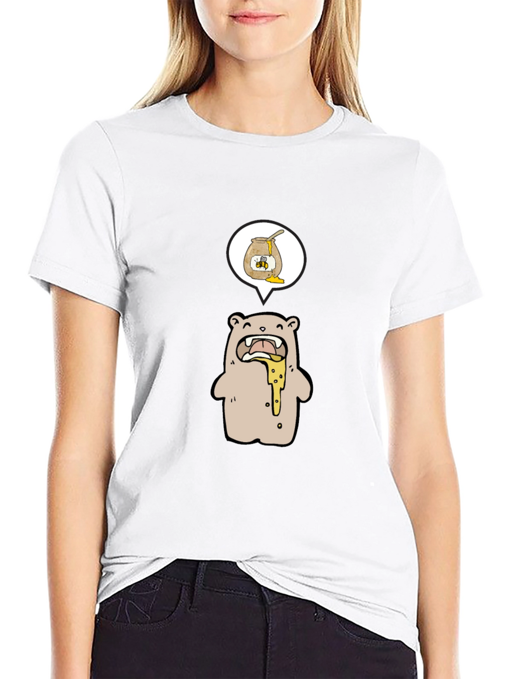 Honey Bear Cartoon Graphic Tee - Black