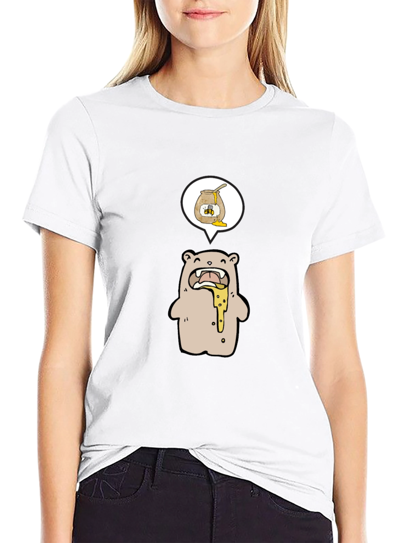Honey Bear Cartoon Graphic Tee - Black