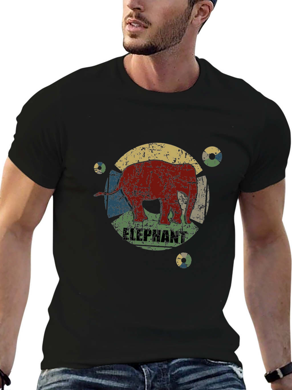 Retro Elephant Graphic Print T-Shirt