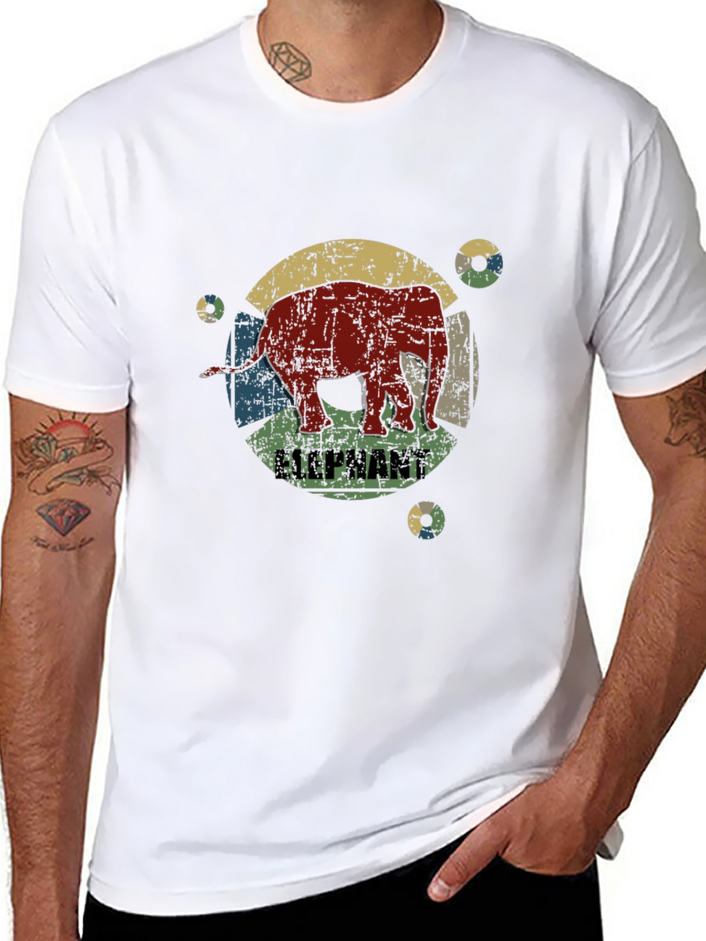Retro Elephant Graphic Print T-Shirt