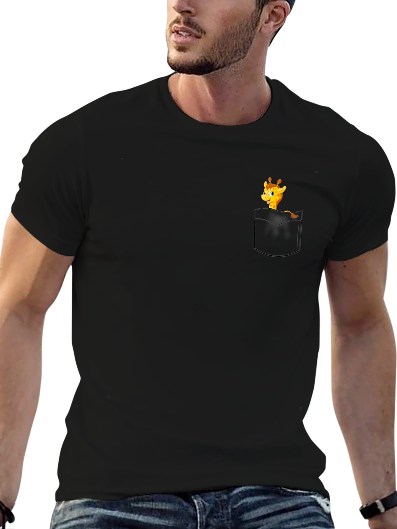 Giraffe Pocket Graphic Tee - Black