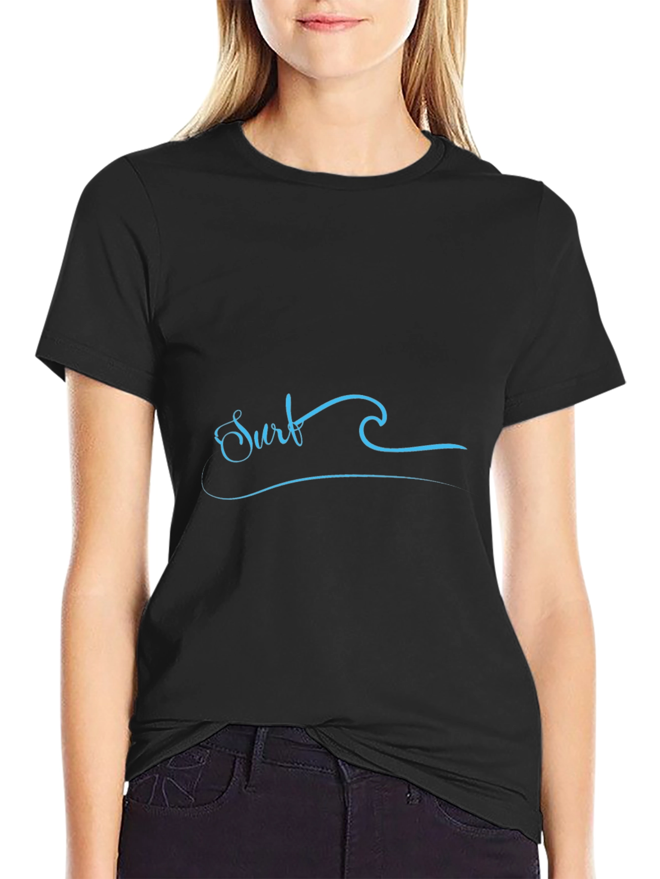 Surf Wave Graphic Tee - Black Cotton T-Shirt