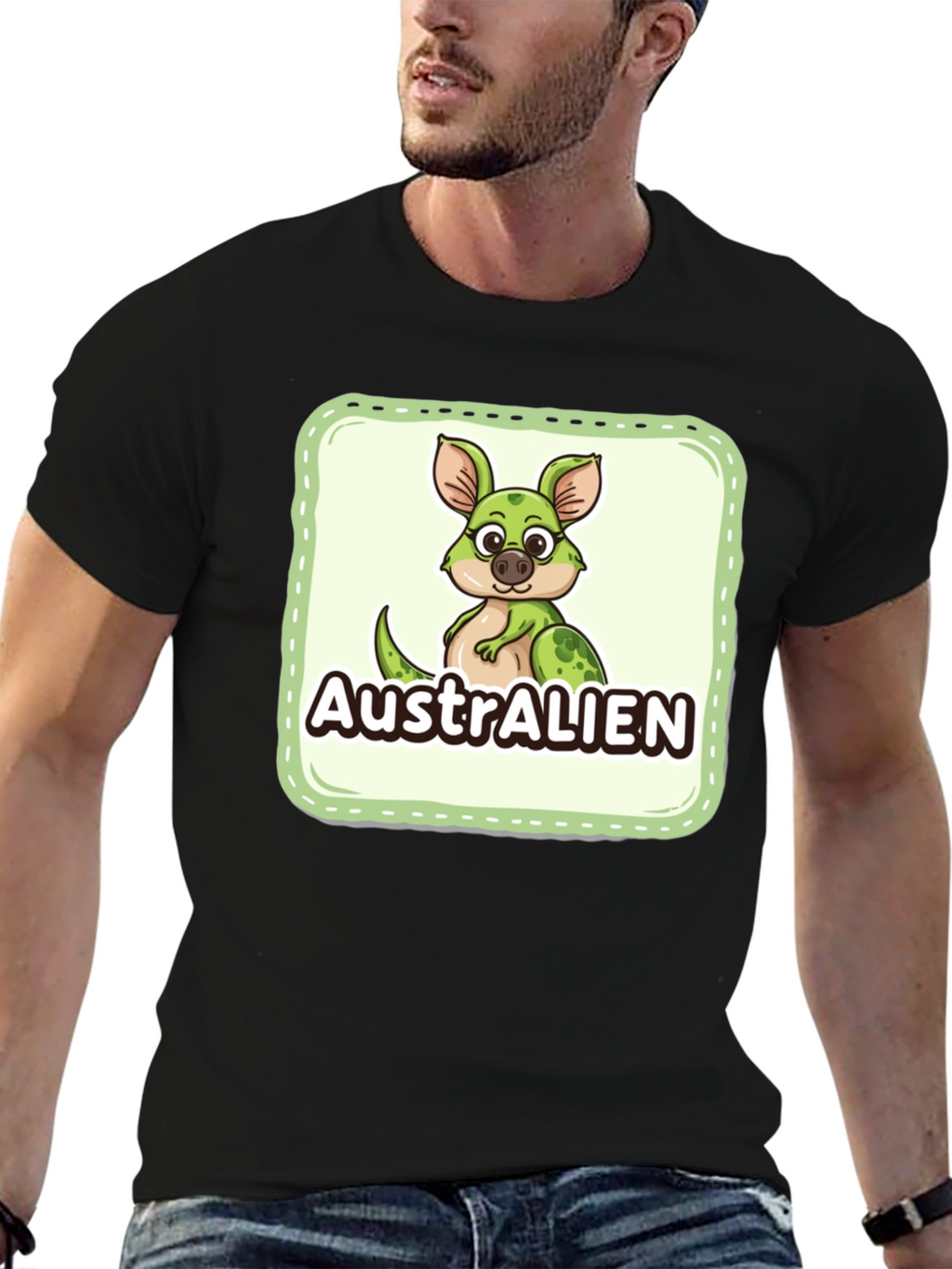 Australien Cartoon Graphic Black T-Shirt