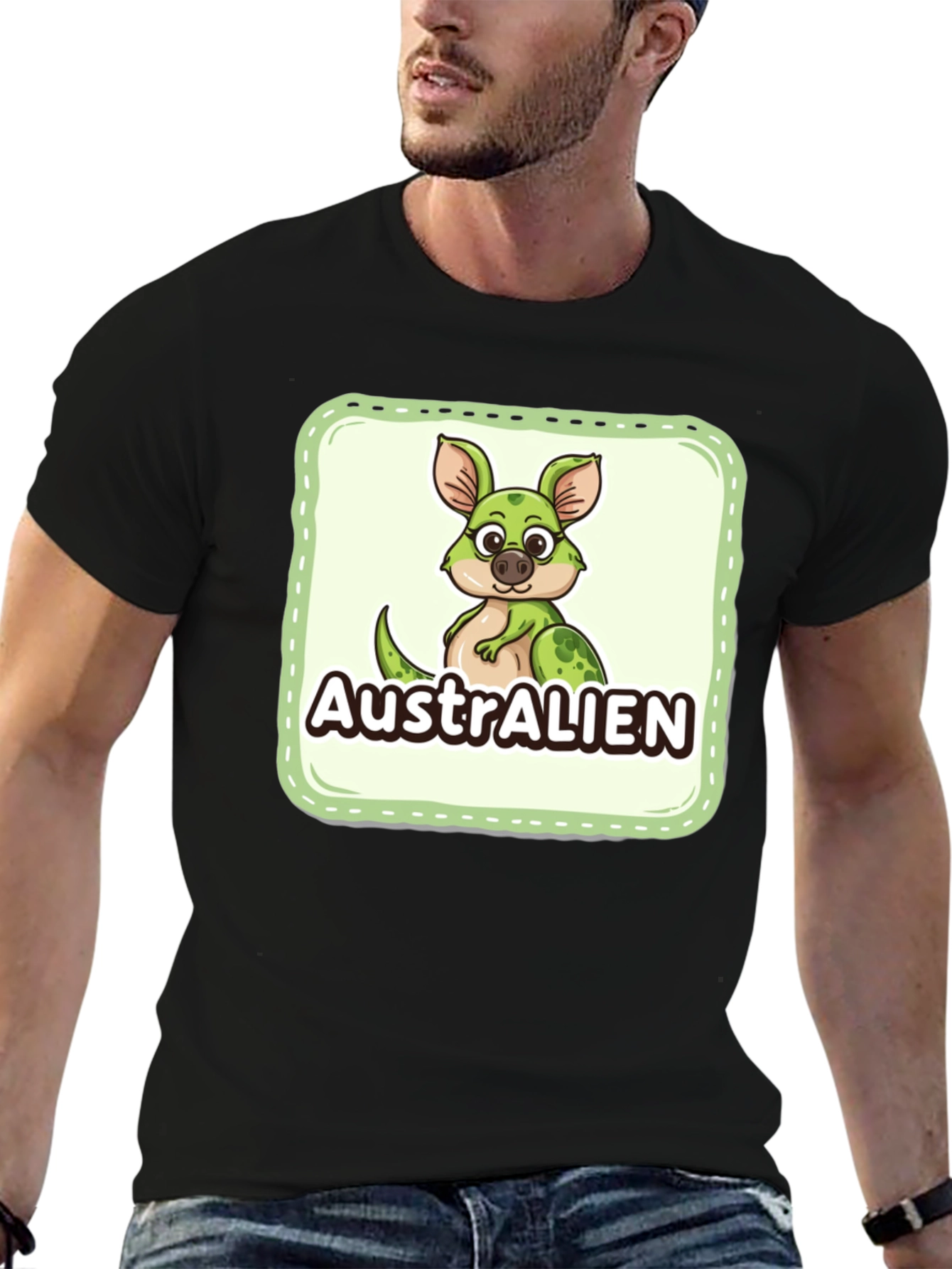 Australien Cartoon Graphic Black T-Shirt