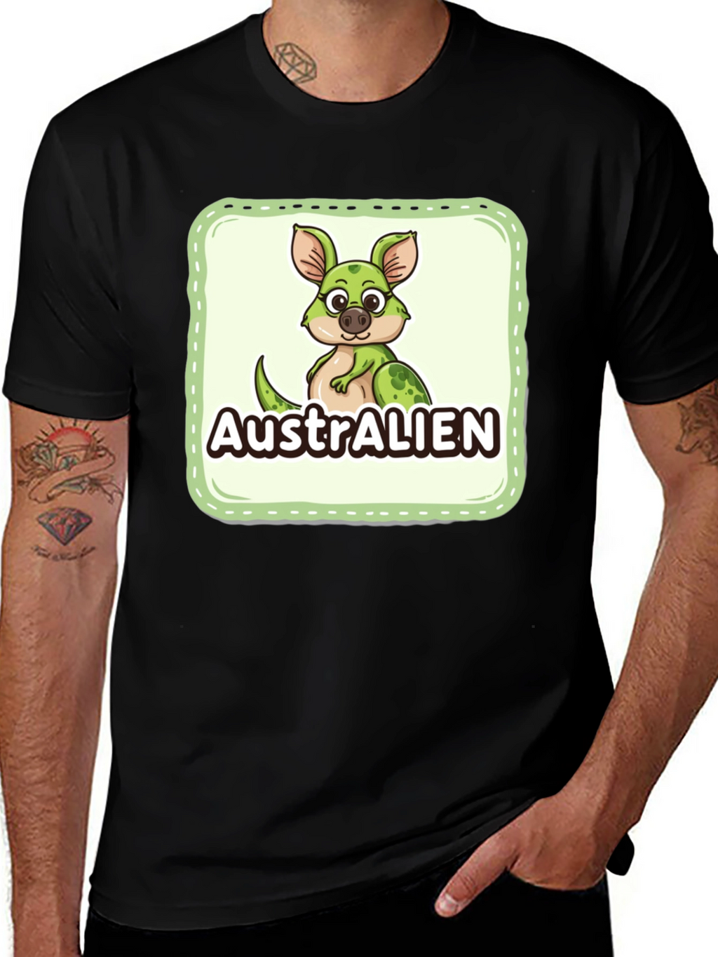 Australien Cartoon Graphic Black T-Shirt