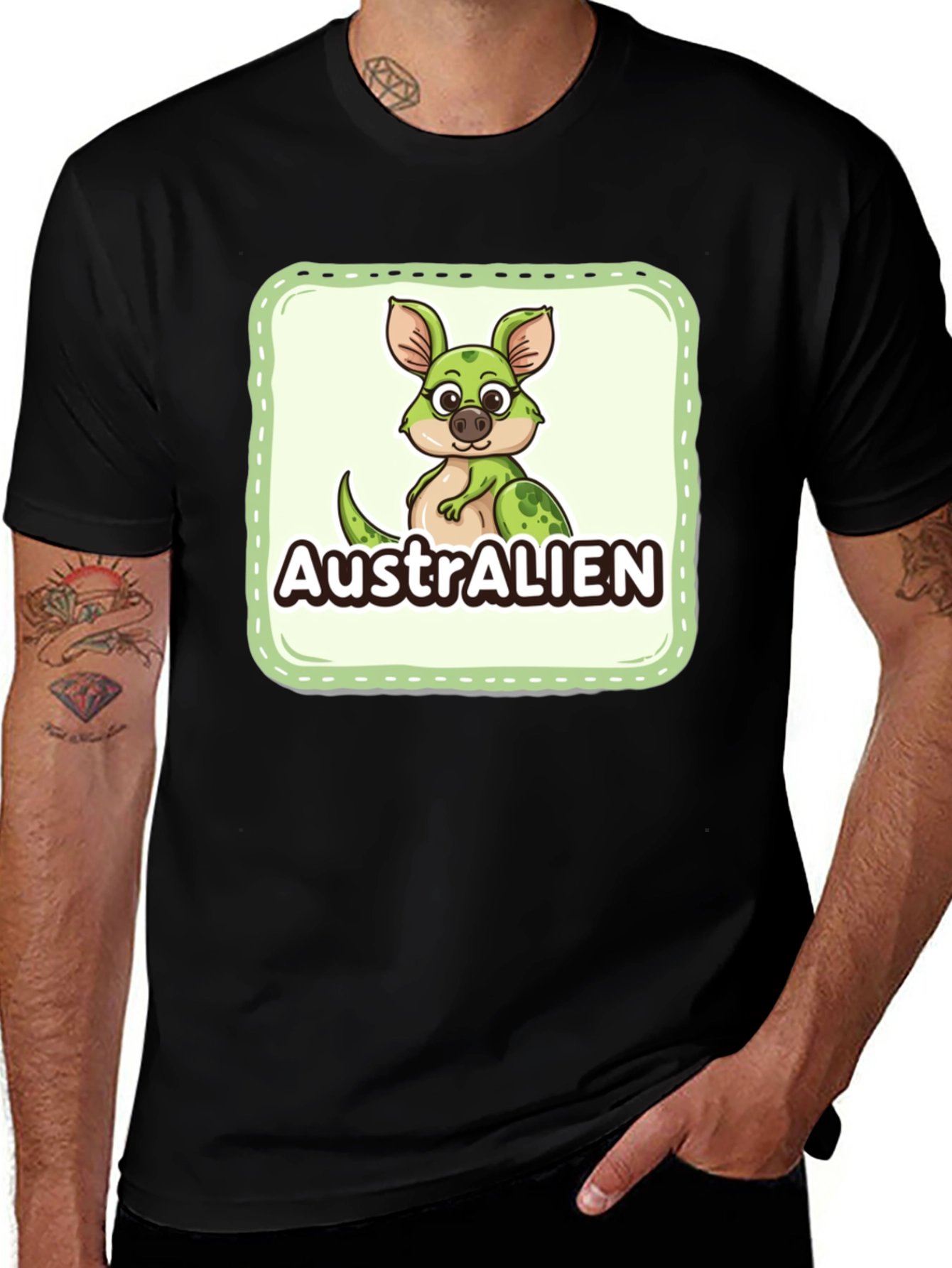 Australien Cartoon Graphic Black T-Shirt