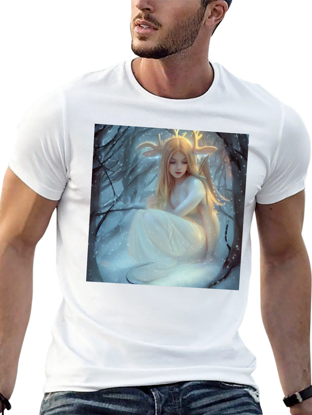 Mystic Deer Maiden Black T-Shirt