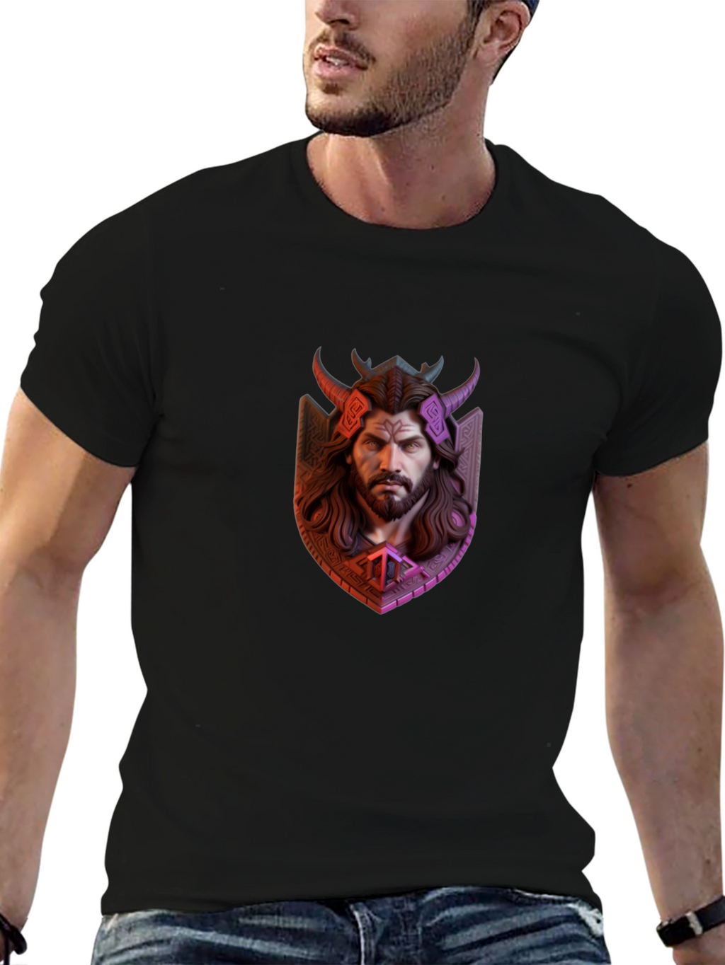 Viking Warrior Graphic Tee - Black