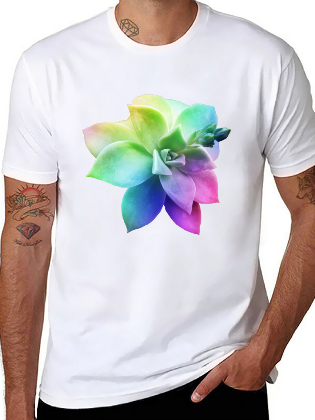 Rainbow Succulent Graphic Black T-Shirt