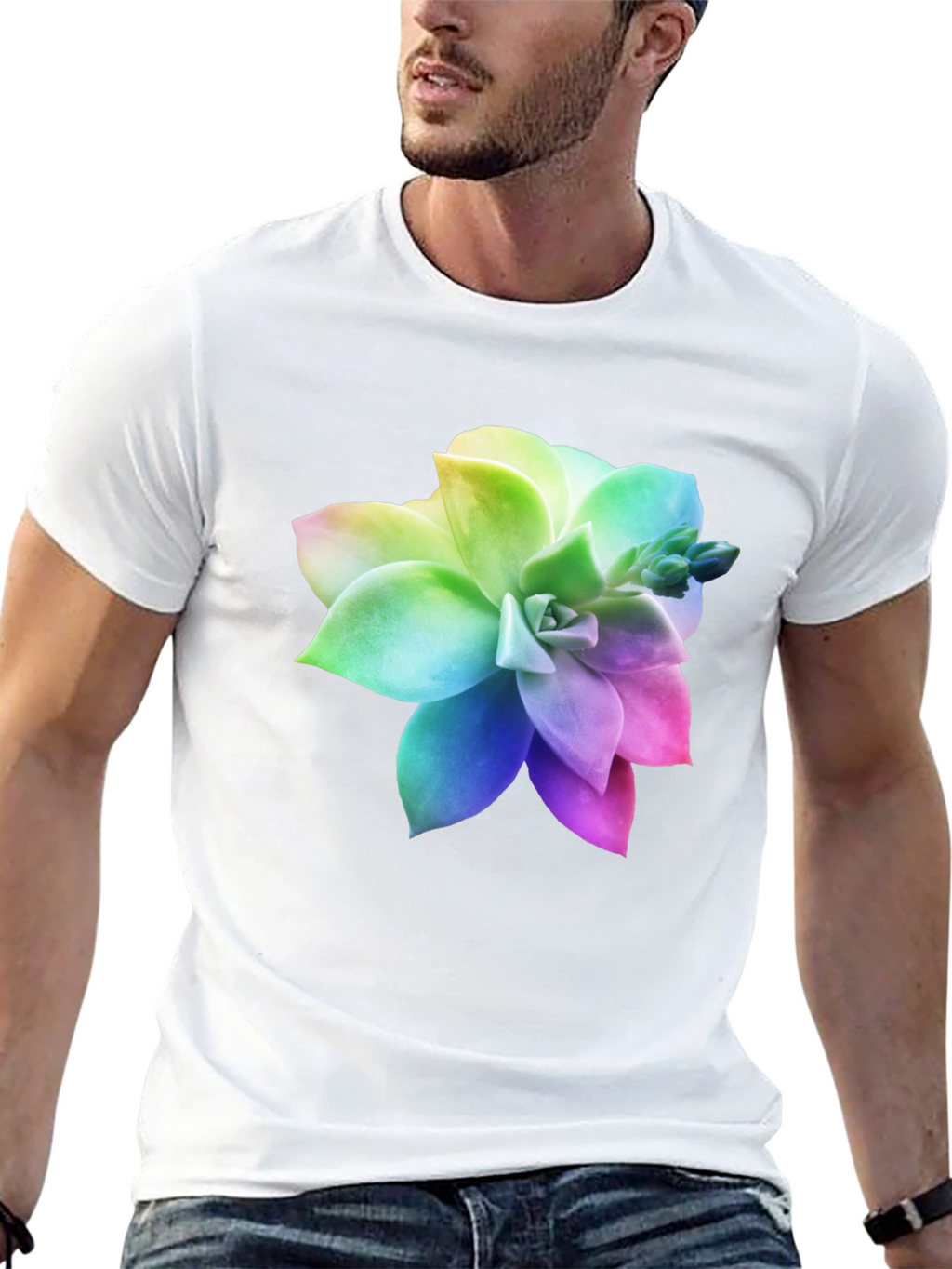 Rainbow Succulent Graphic Black T-Shirt