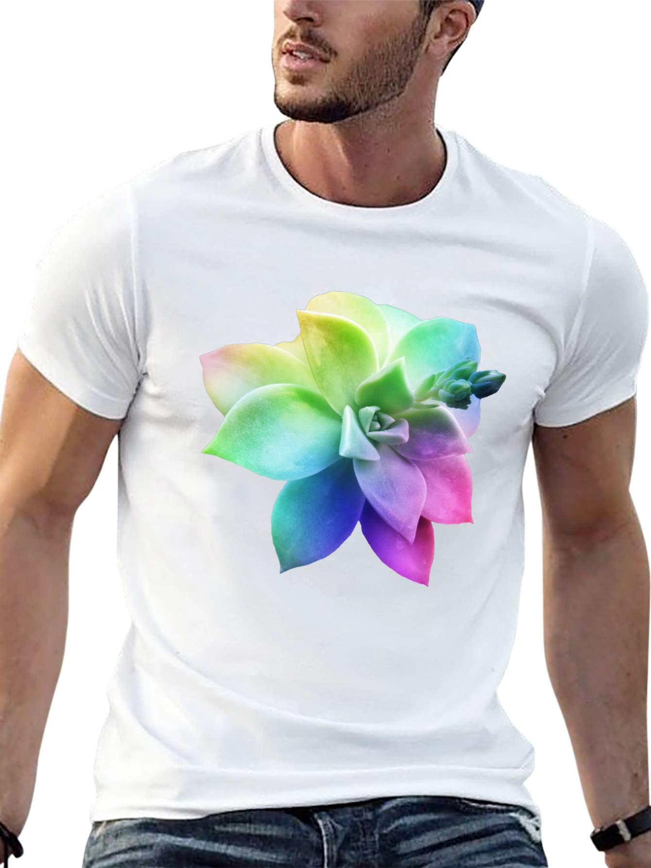 Rainbow Succulent Graphic Black T-Shirt
