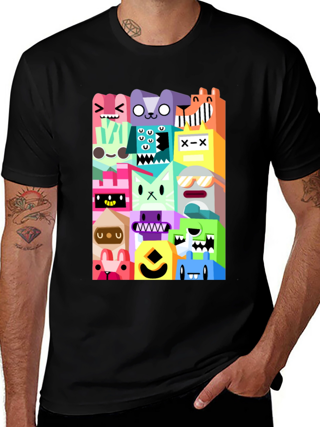 Funky Cartoon Character Black T-Shirt