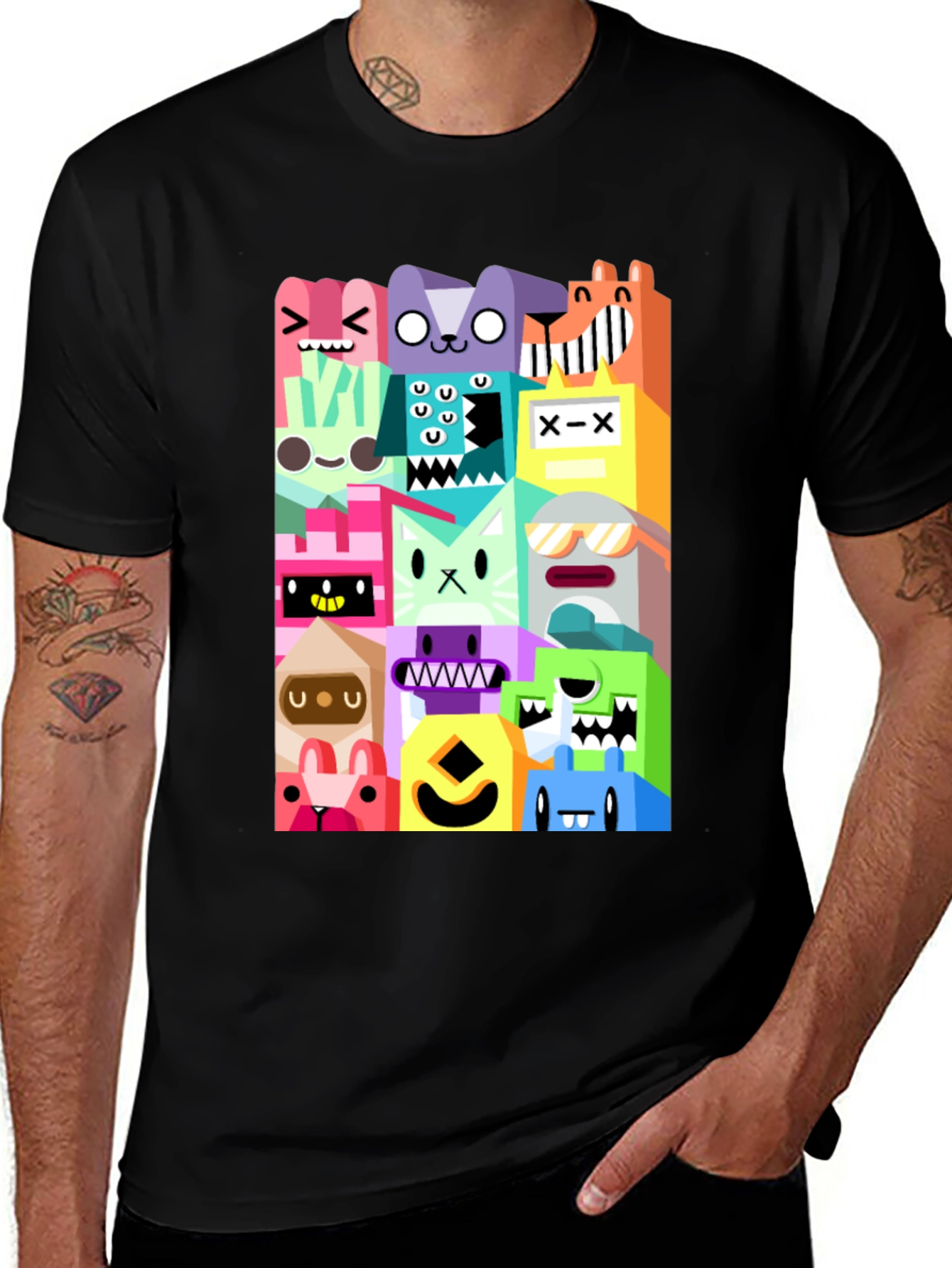 Funky Cartoon Character Black T-Shirt