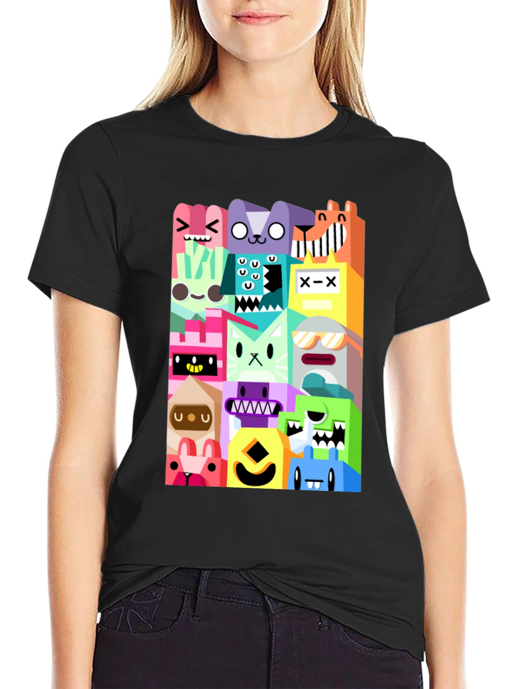 Funky Cartoon Character Black T-Shirt